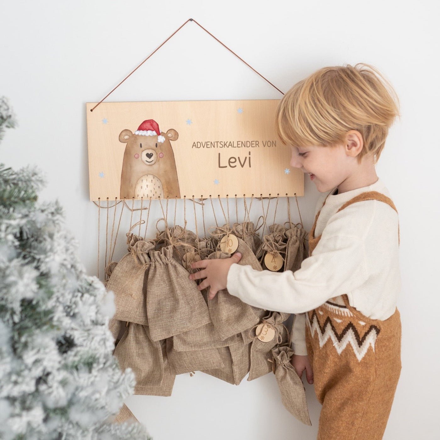 Adventskalender personalisiert - "Weihnachtsbär" Aquarell - wunderwunsch