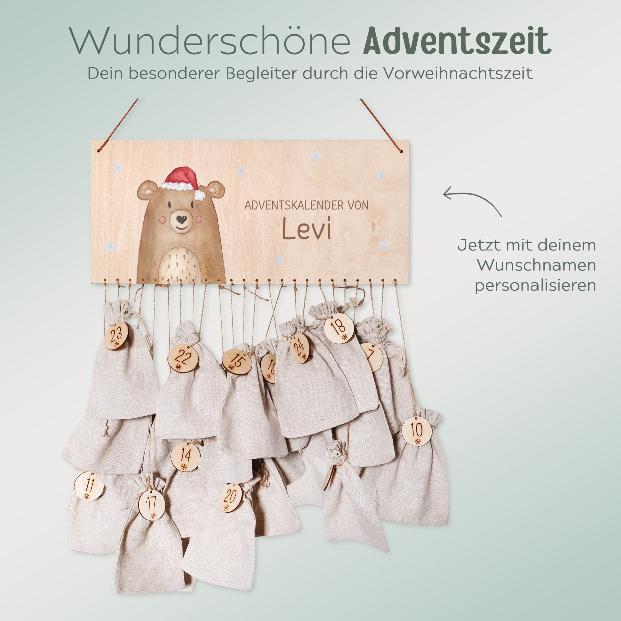 Adventskalender personalisiert - "Weihnachtsbär" Aquarell - wunderwunsch