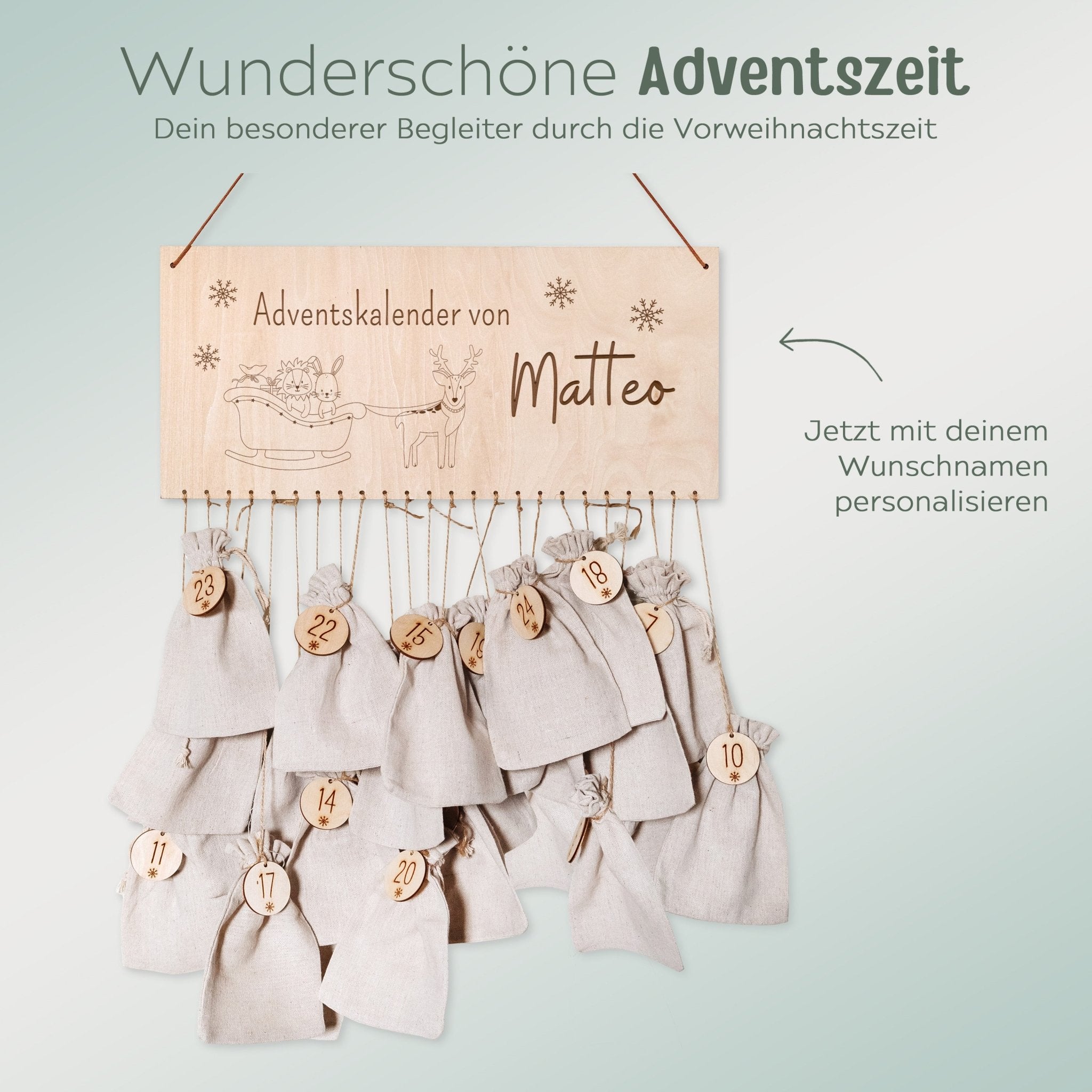 Adventskalender personalisiert - "Weihnachtsschlitten" Gravur - wunderwunsch