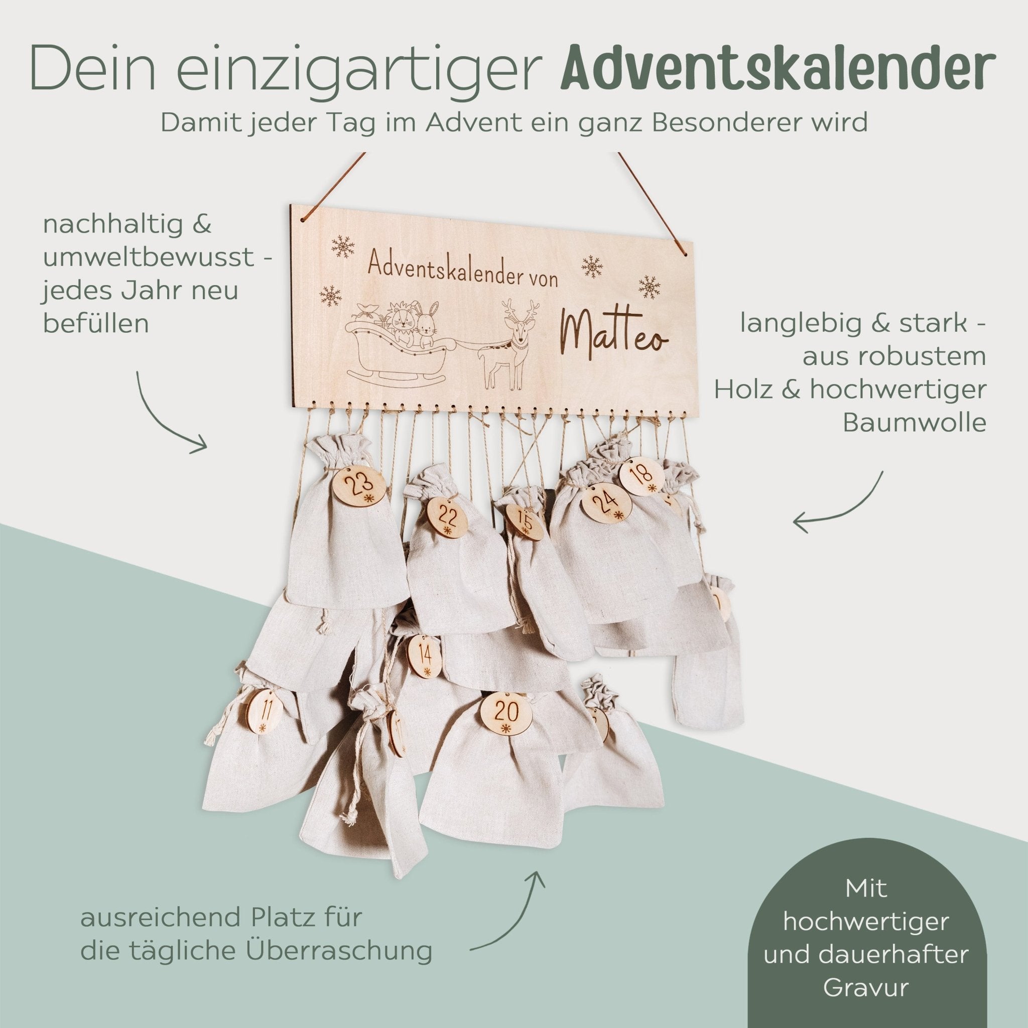 Adventskalender personalisiert - "Weihnachtsschlitten" Gravur - wunderwunsch