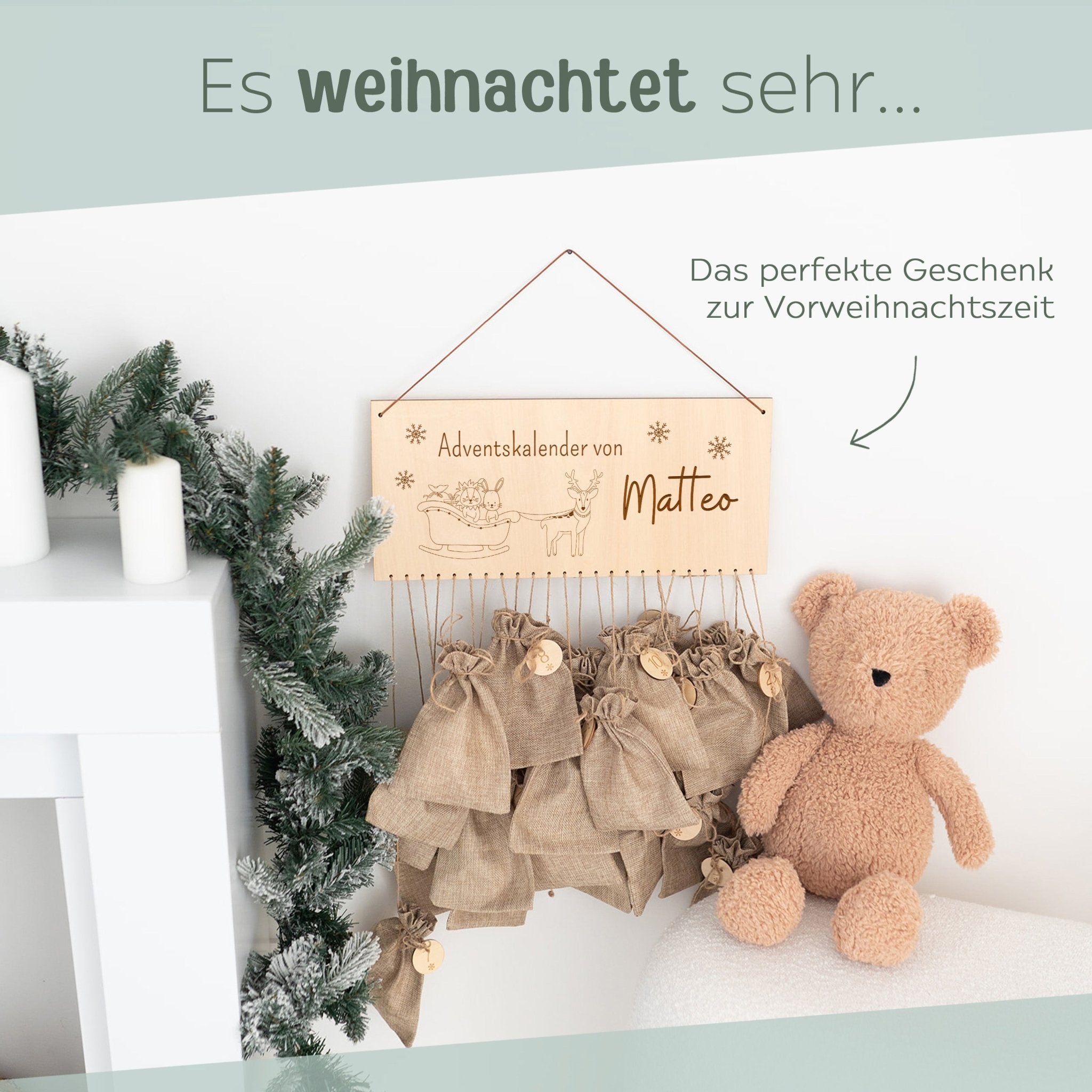 Adventskalender personalisiert - "Weihnachtsschlitten" Gravur - wunderwunsch