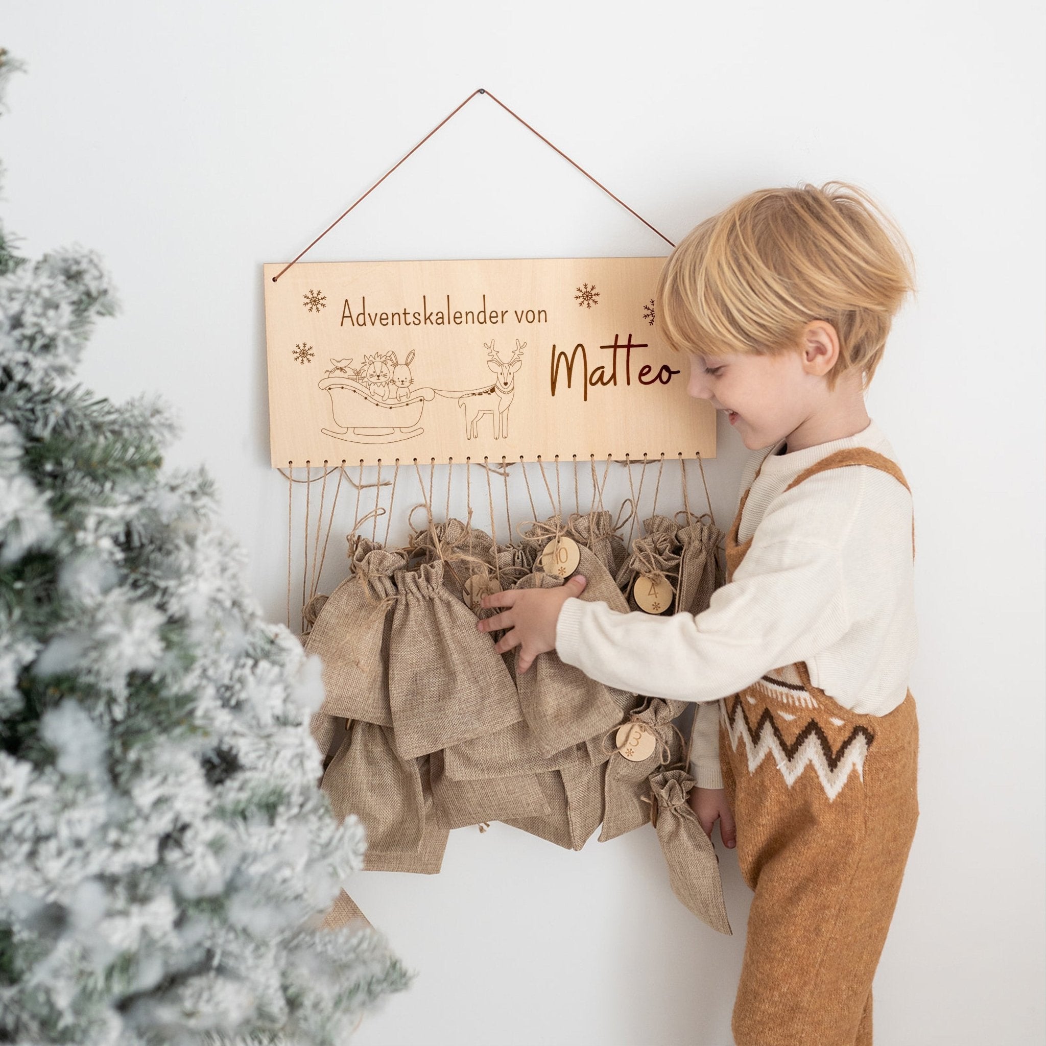 Adventskalender personalisiert - "Weihnachtsschlitten" Gravur - wunderwunsch