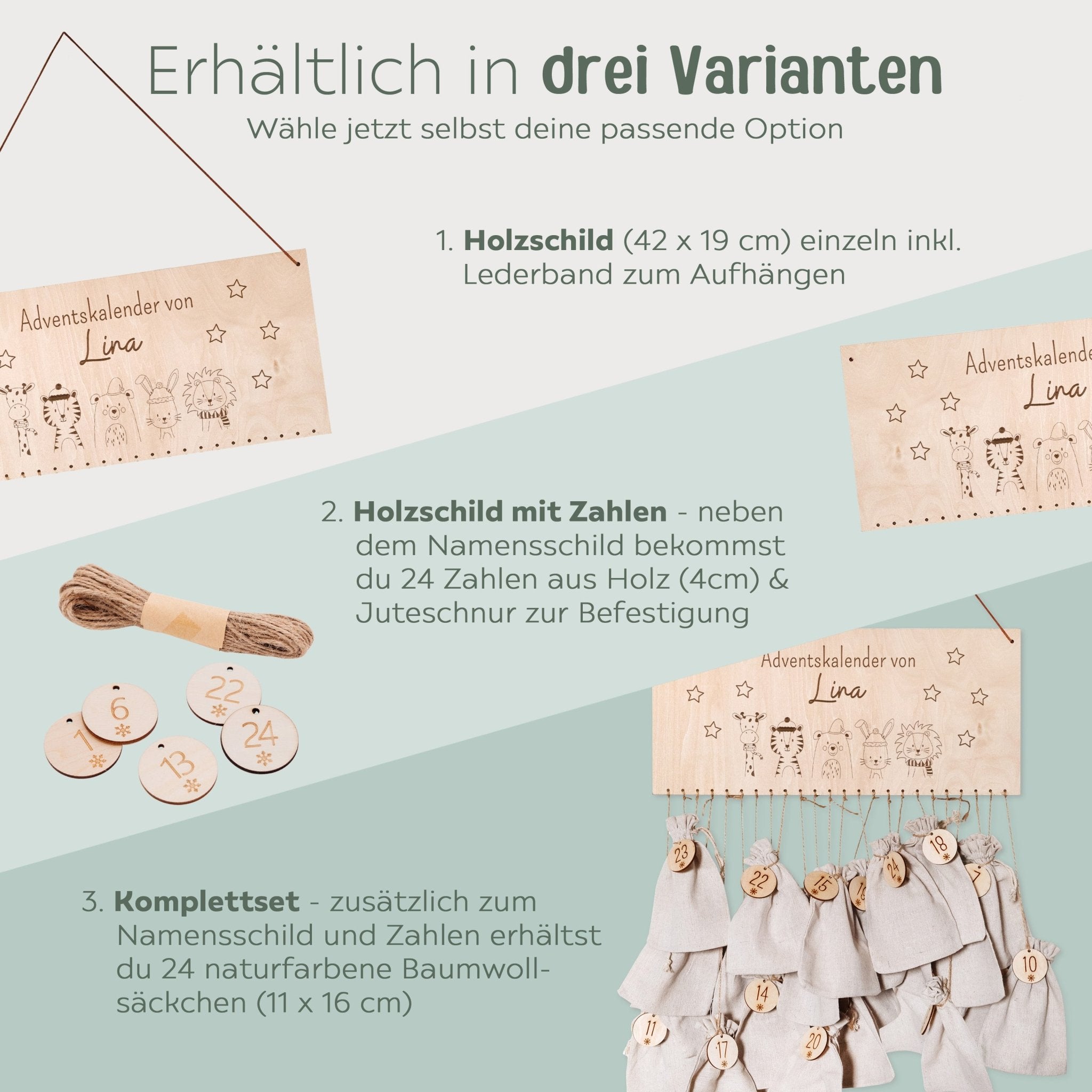 Adventskalender personalisiert - "Weihnachtstiere Sterne" Gravur - wunderwunsch
