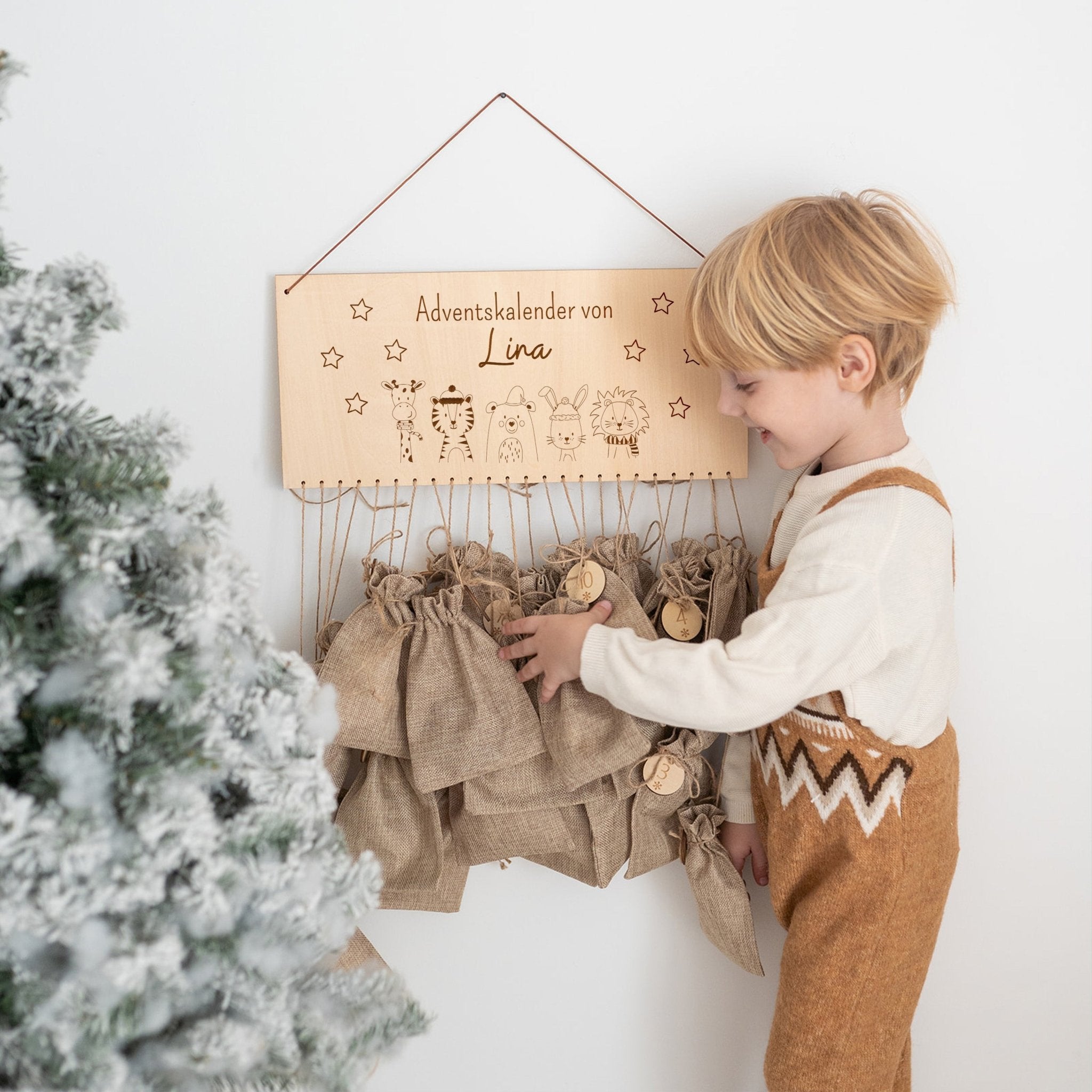 Adventskalender personalisiert - "Weihnachtstiere Sterne" Gravur - wunderwunsch