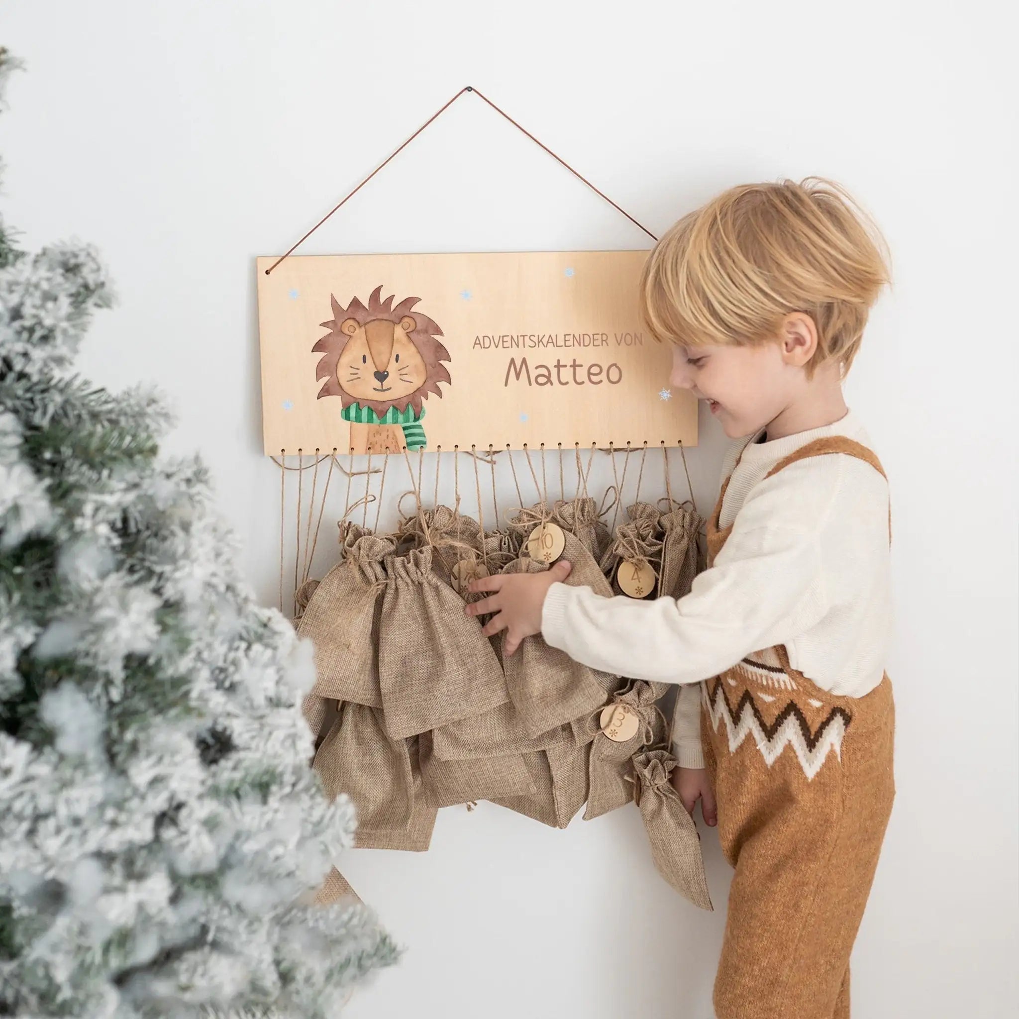 Adventskalender personalisiert - "Winterlöwe" Aquarell - wunderwunsch