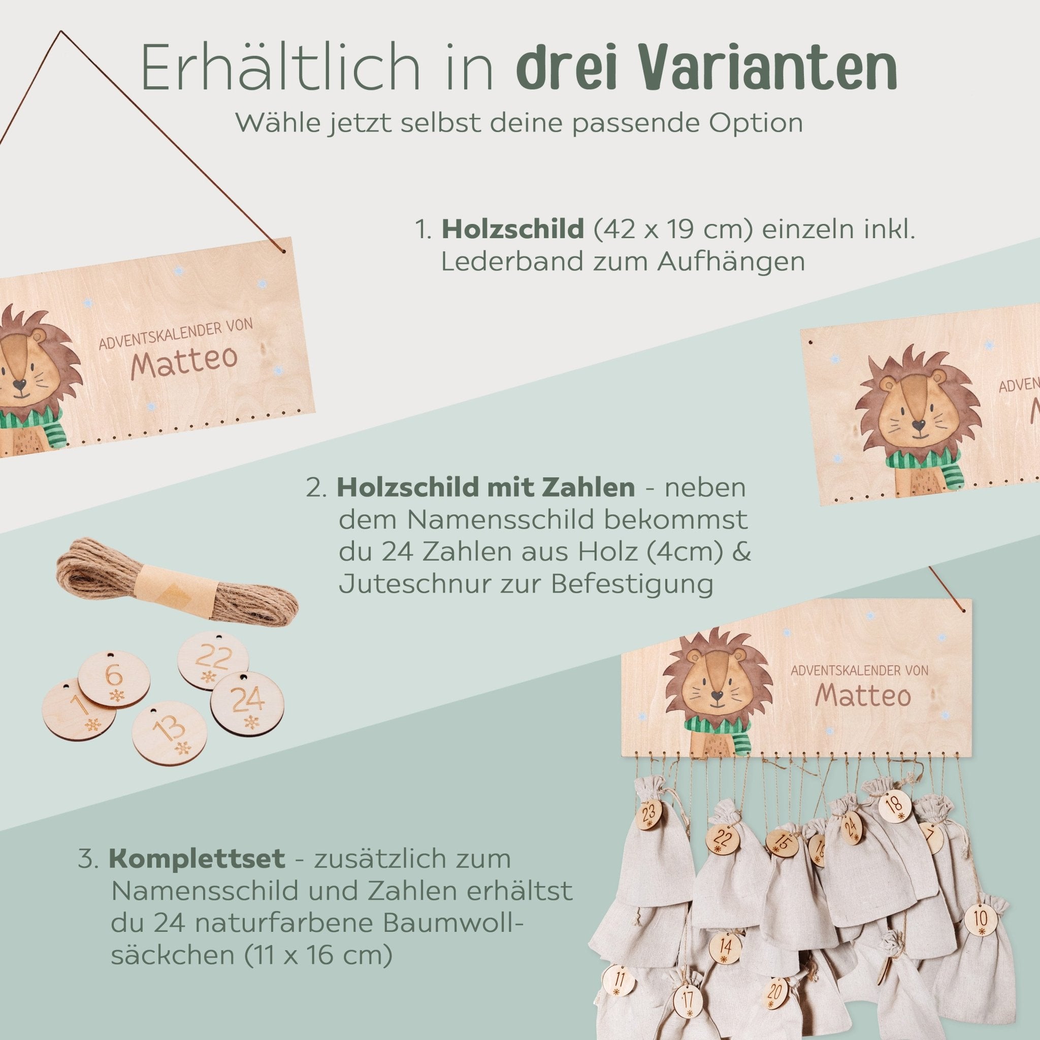 Adventskalender personalisiert - "Winterlöwe" Aquarell - wunderwunsch