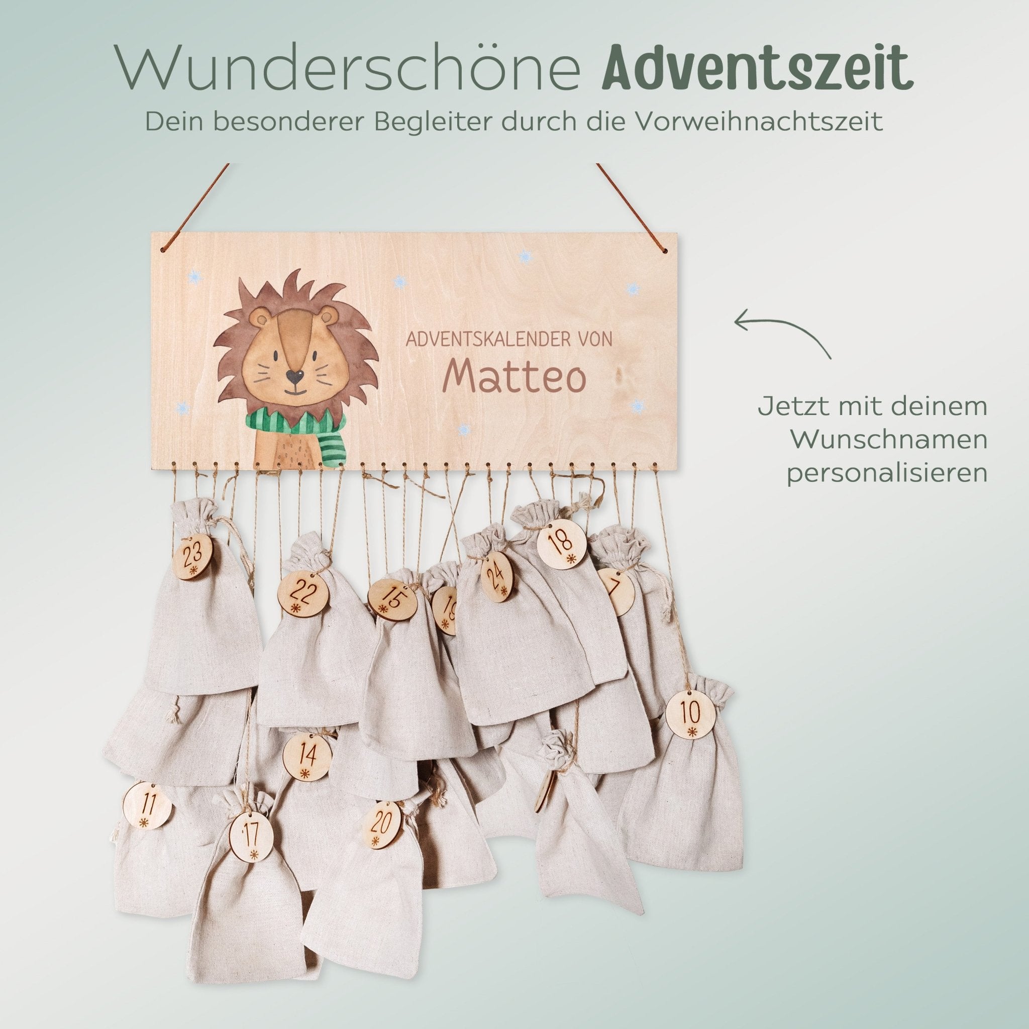 Adventskalender personalisiert - "Winterlöwe" Aquarell - wunderwunsch