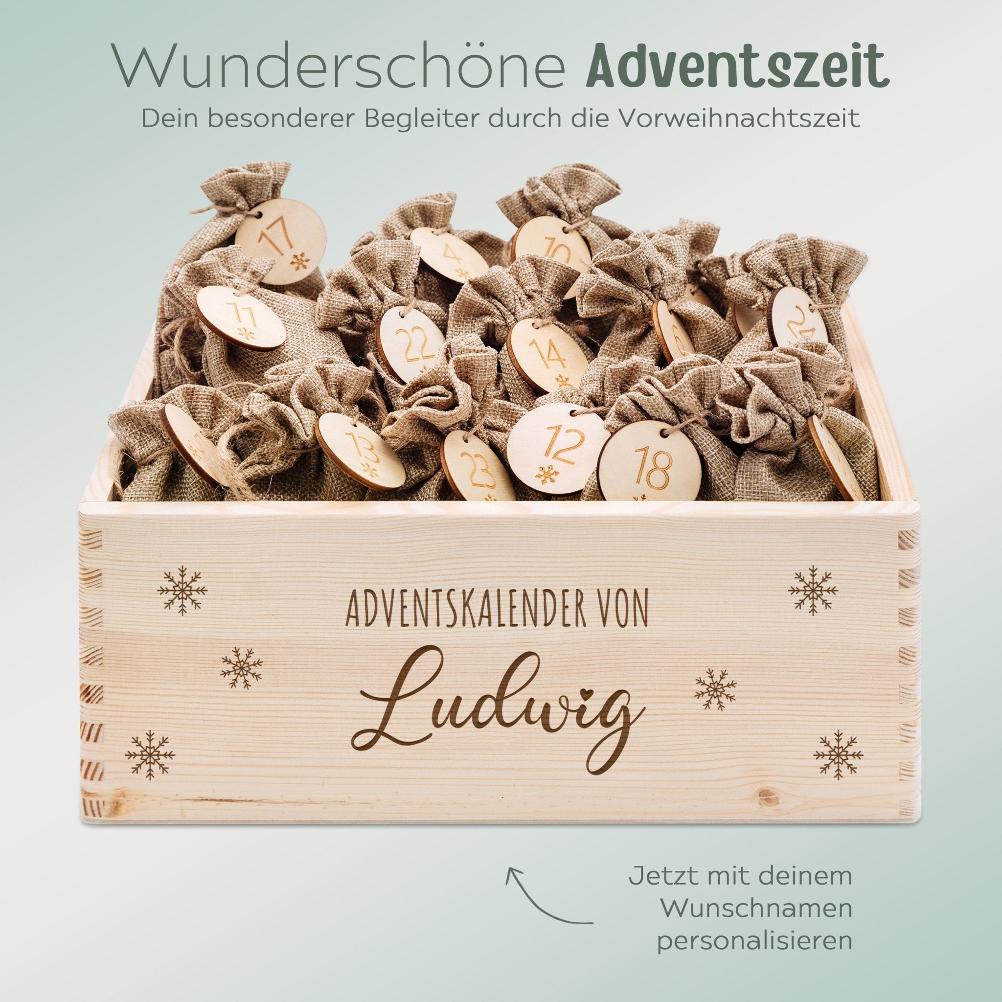 Adventskiste personalisiert - "Schneeflocken" Gravur - wunderwunsch
