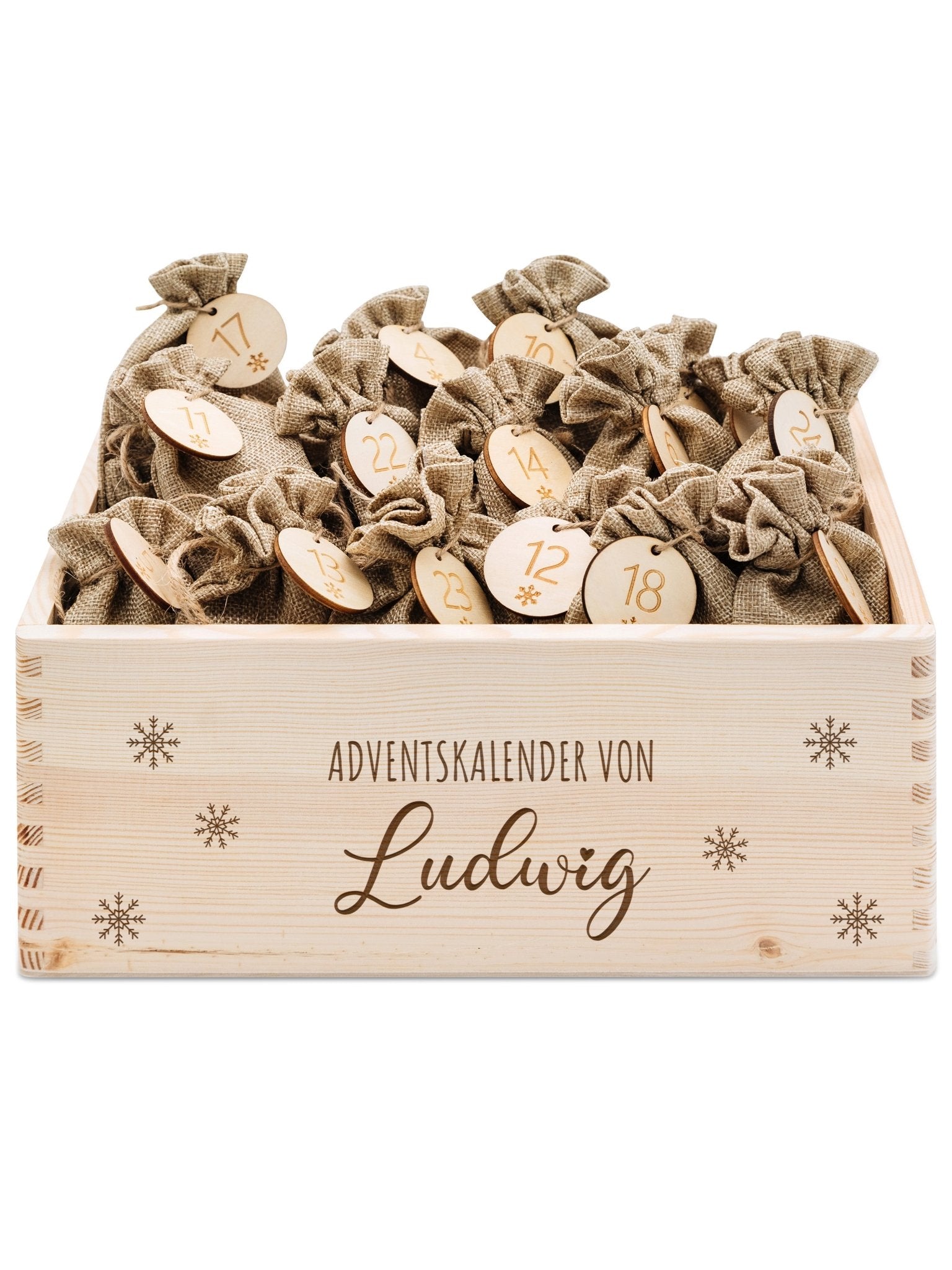 Adventskiste personalisiert - "Schneeflocken" Gravur - wunderwunsch