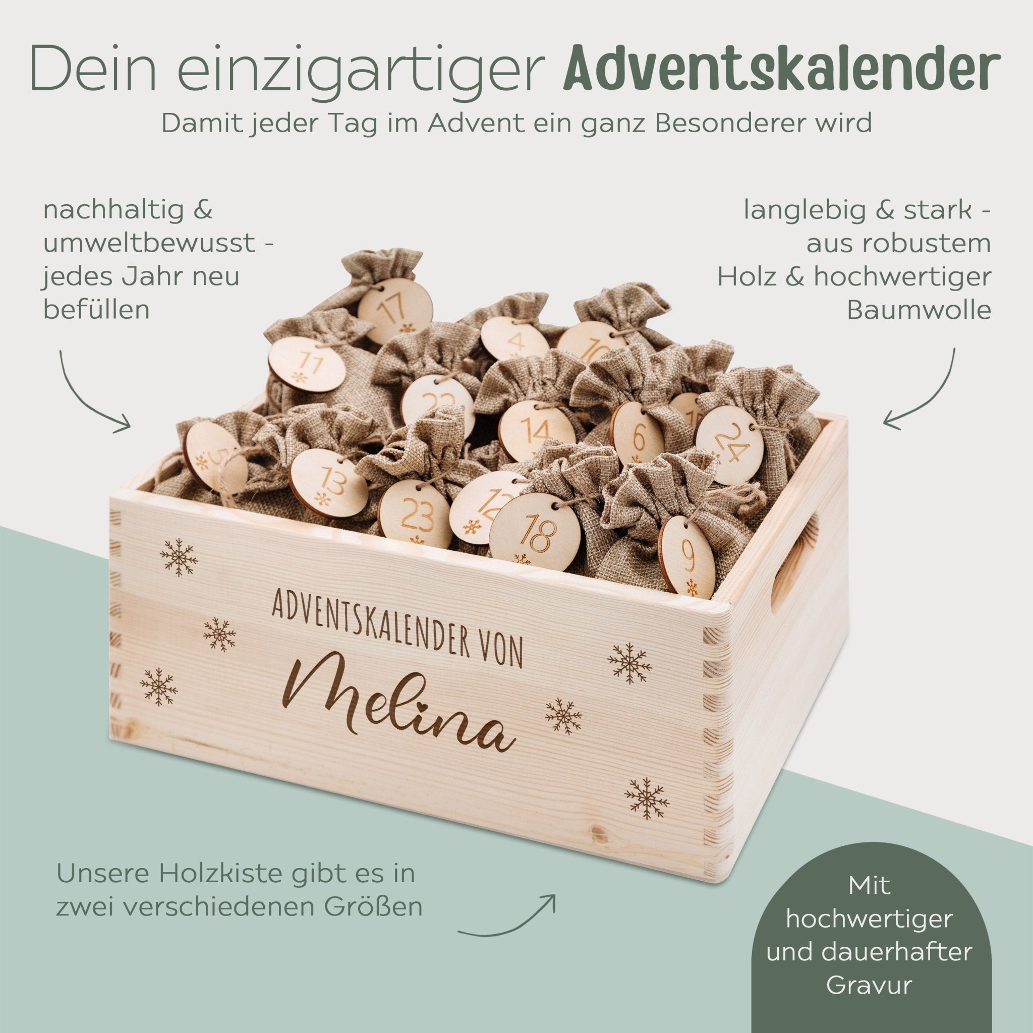 Adventskiste personalisiert - "Schneeflocken" Gravur - wunderwunsch