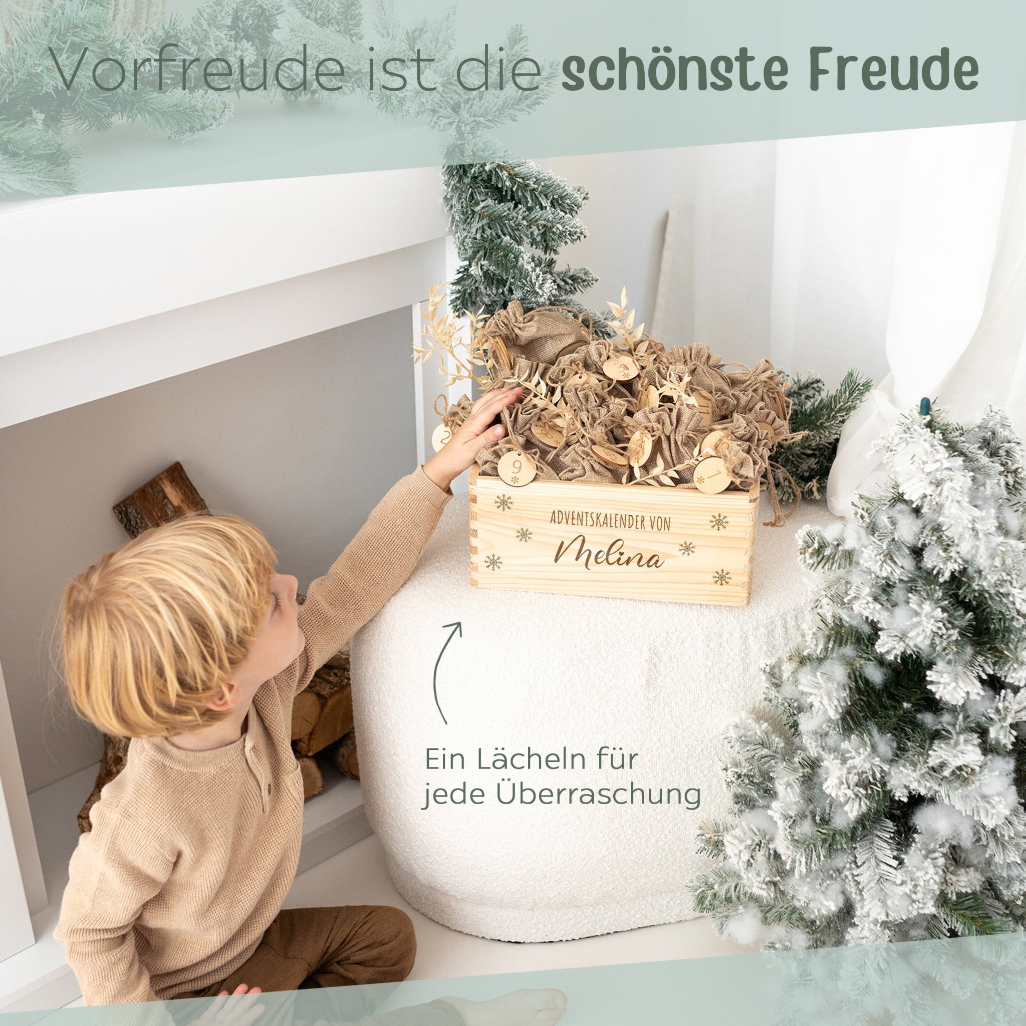 Adventskiste personalisiert - "Schneeflocken" Gravur - wunderwunsch