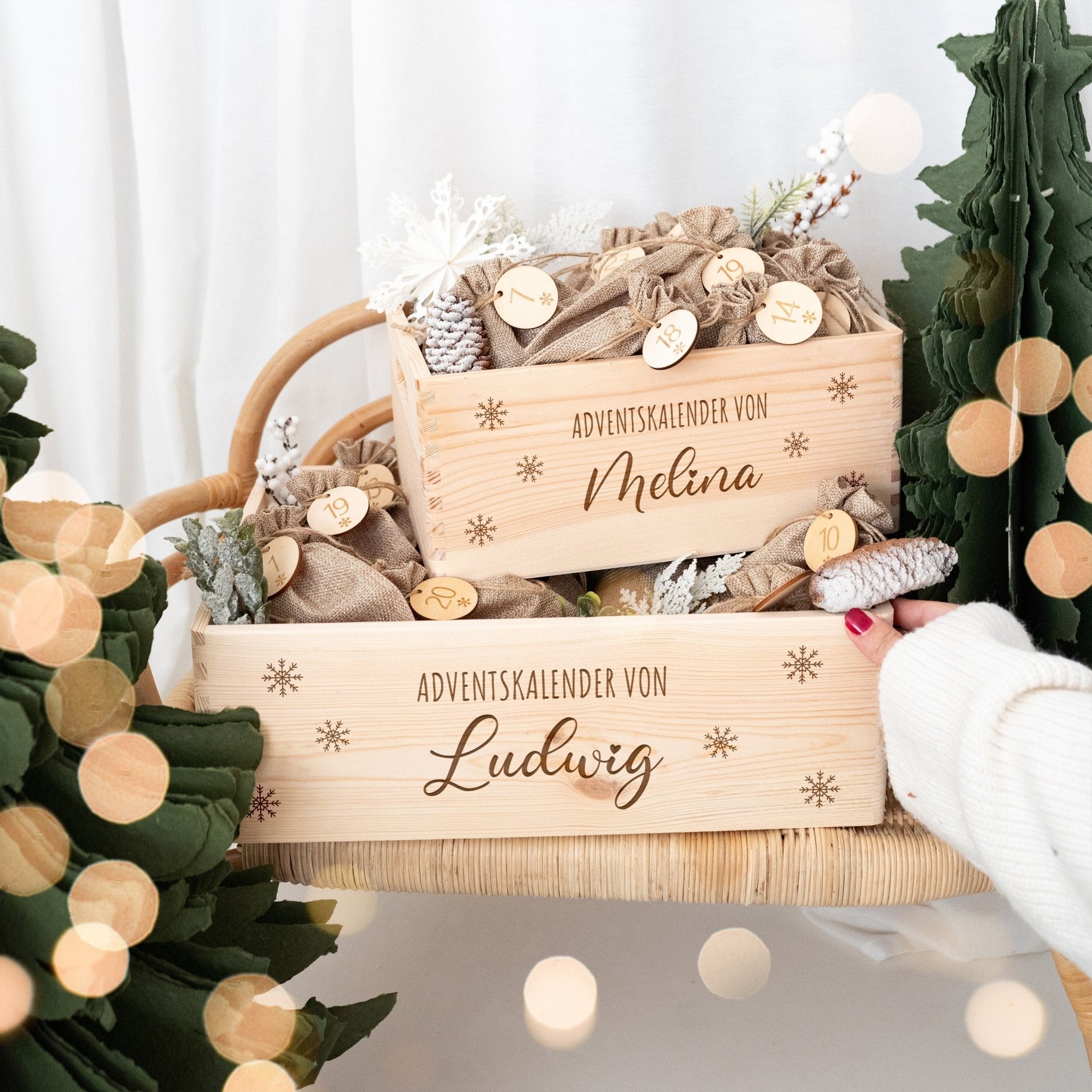 Adventskiste personalisiert - "Schneeflocken" Gravur - wunderwunsch