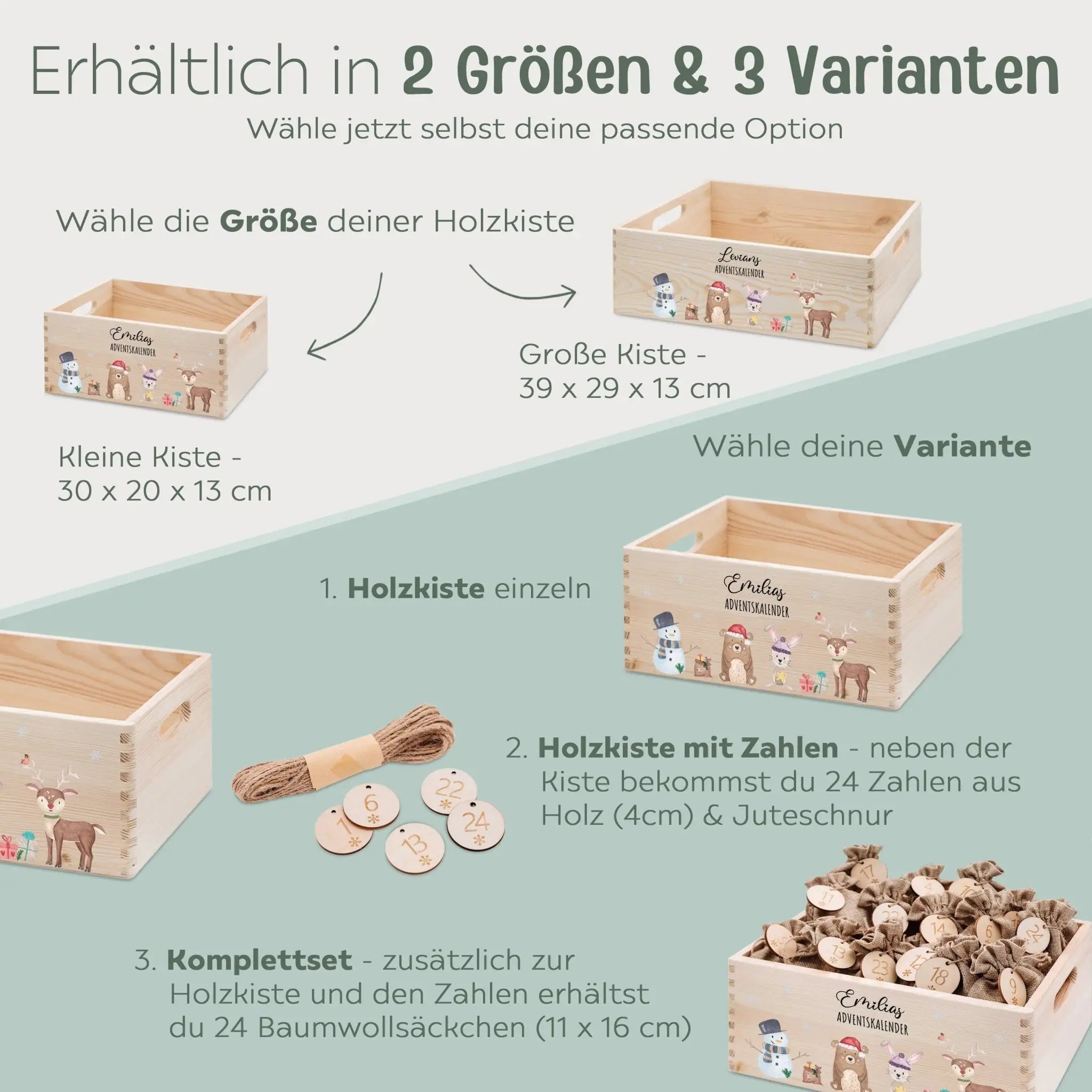 Adventskiste personalisiert - "Schneemann Tiere" Aquarell - wunderwunsch