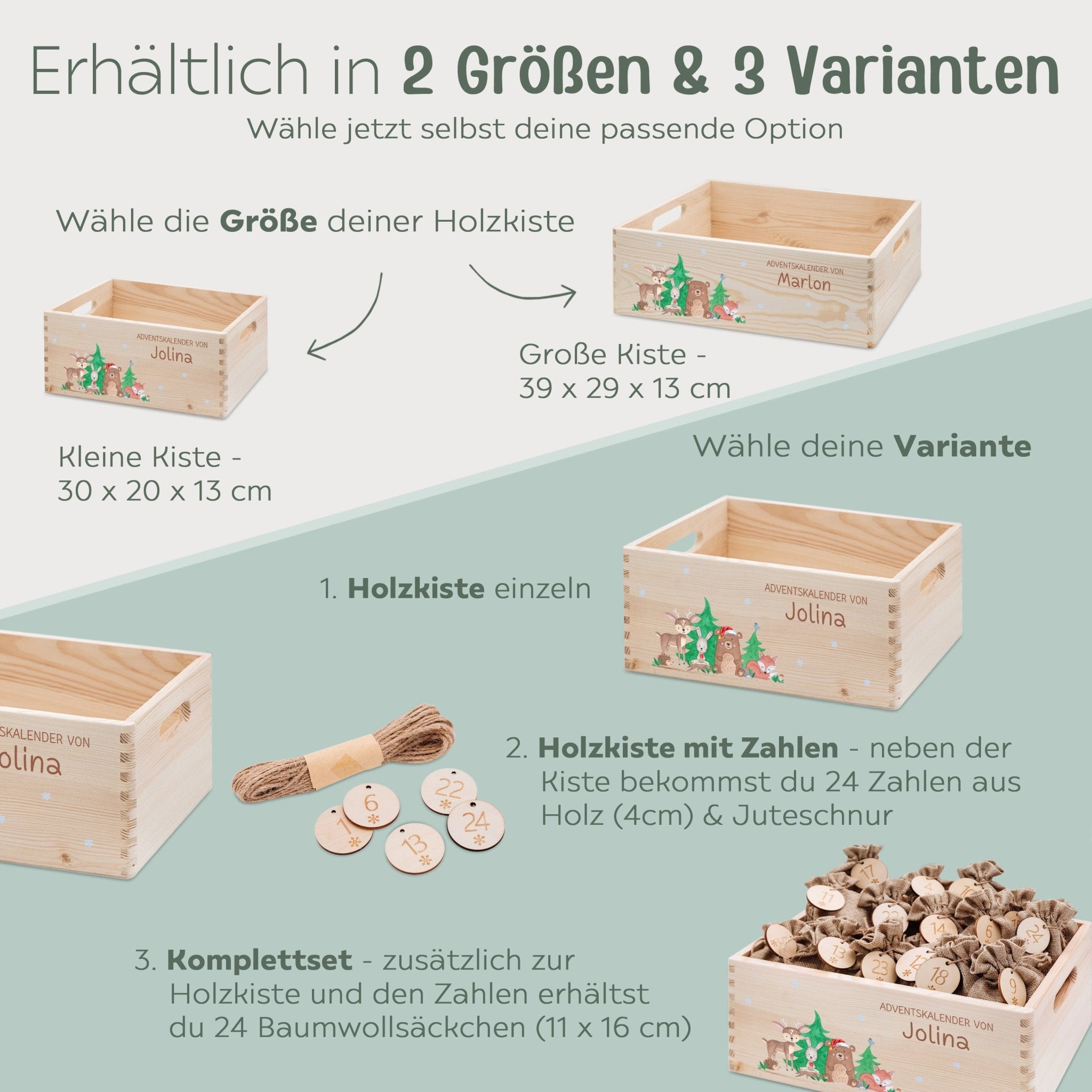 Adventskiste personalisiert - "Weihnachtliche Waldfreunde" Aquarell - wunderwunsch