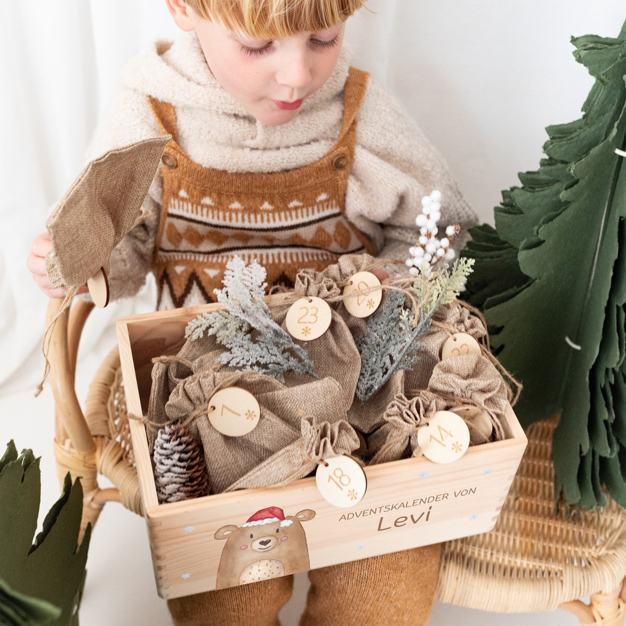 Adventskiste personalisiert - "Weihnachtsbär" Aquarell - wunderwunsch