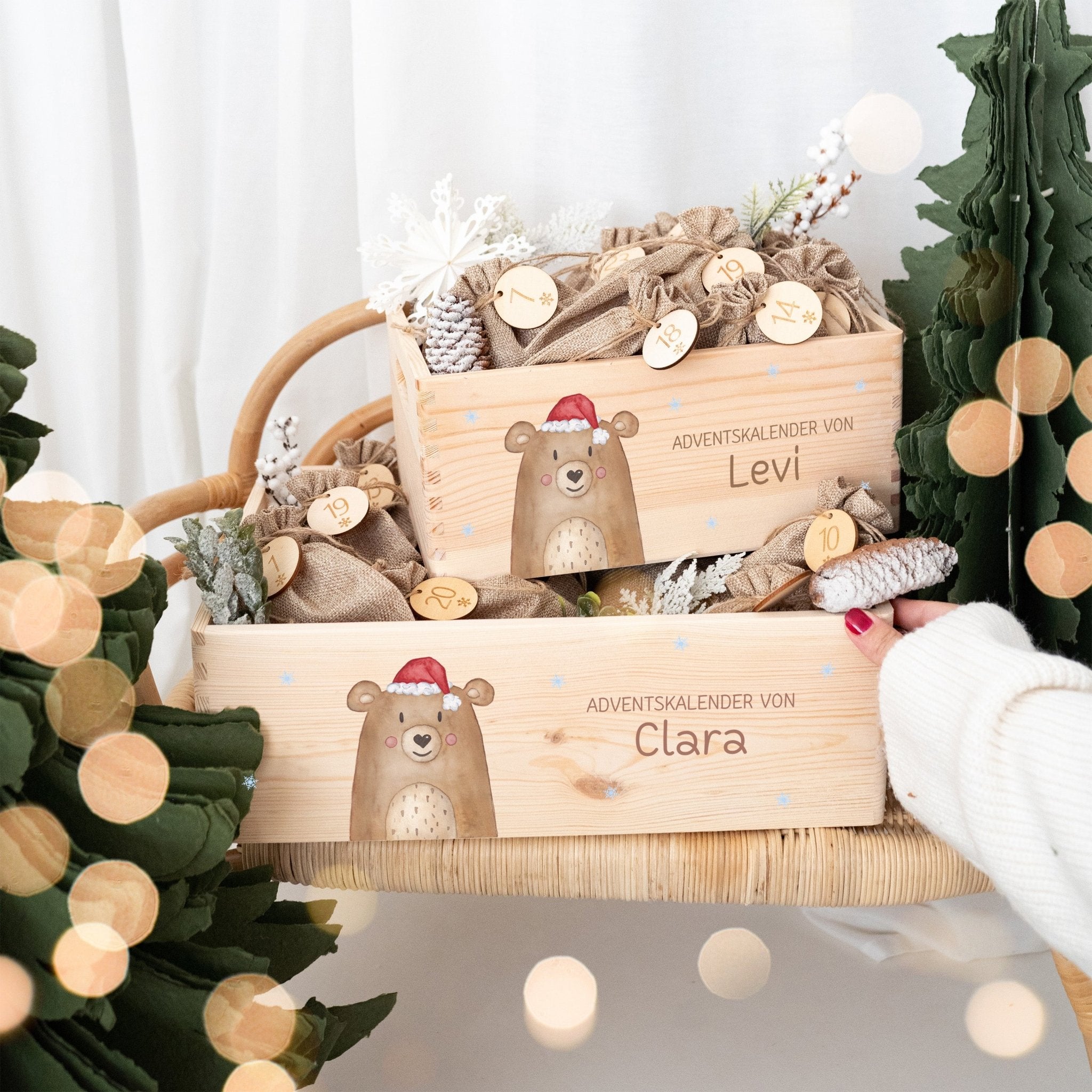 Adventskiste personalisiert - "Weihnachtsbär" Aquarell - wunderwunsch