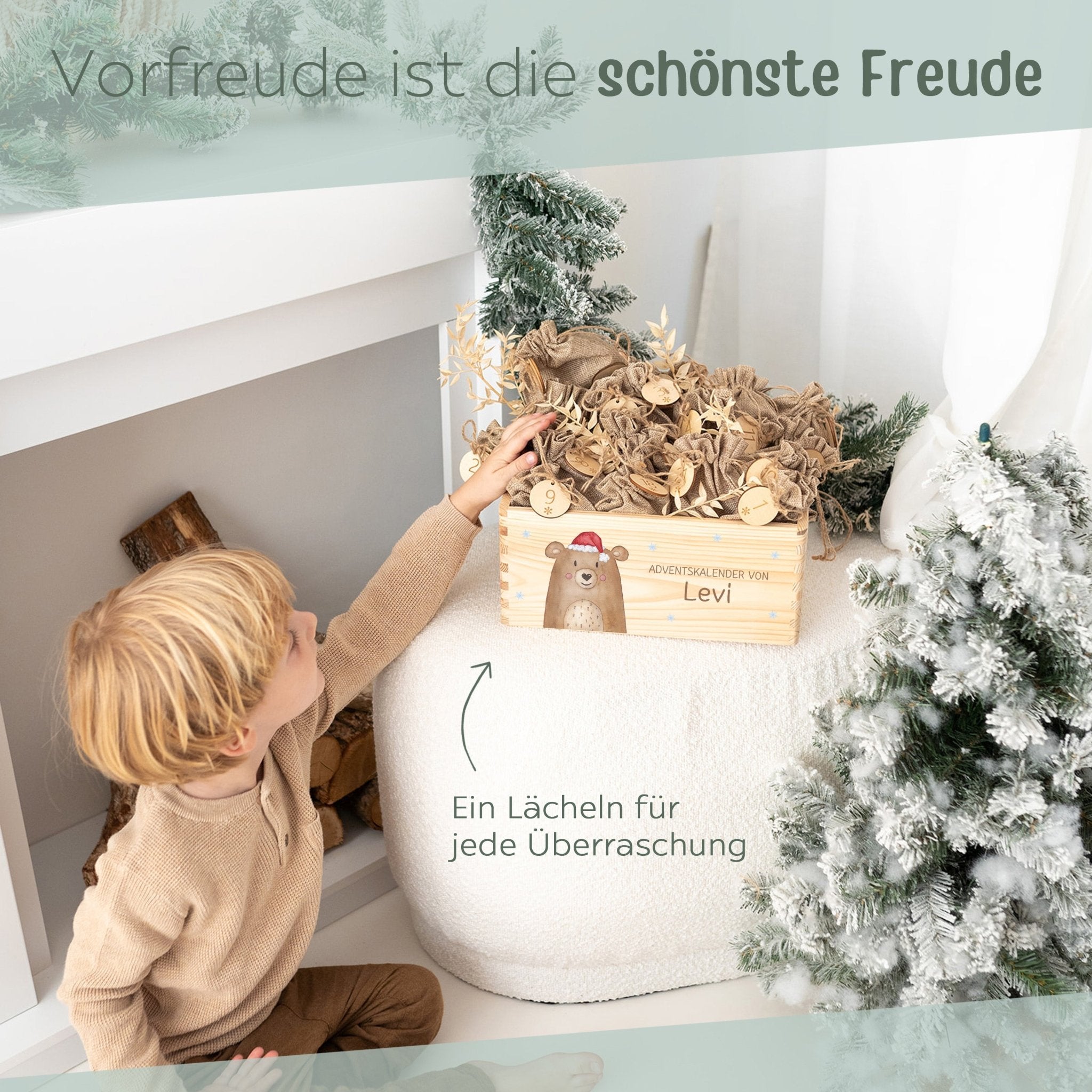 Adventskiste personalisiert - "Weihnachtsbär" Aquarell - wunderwunsch