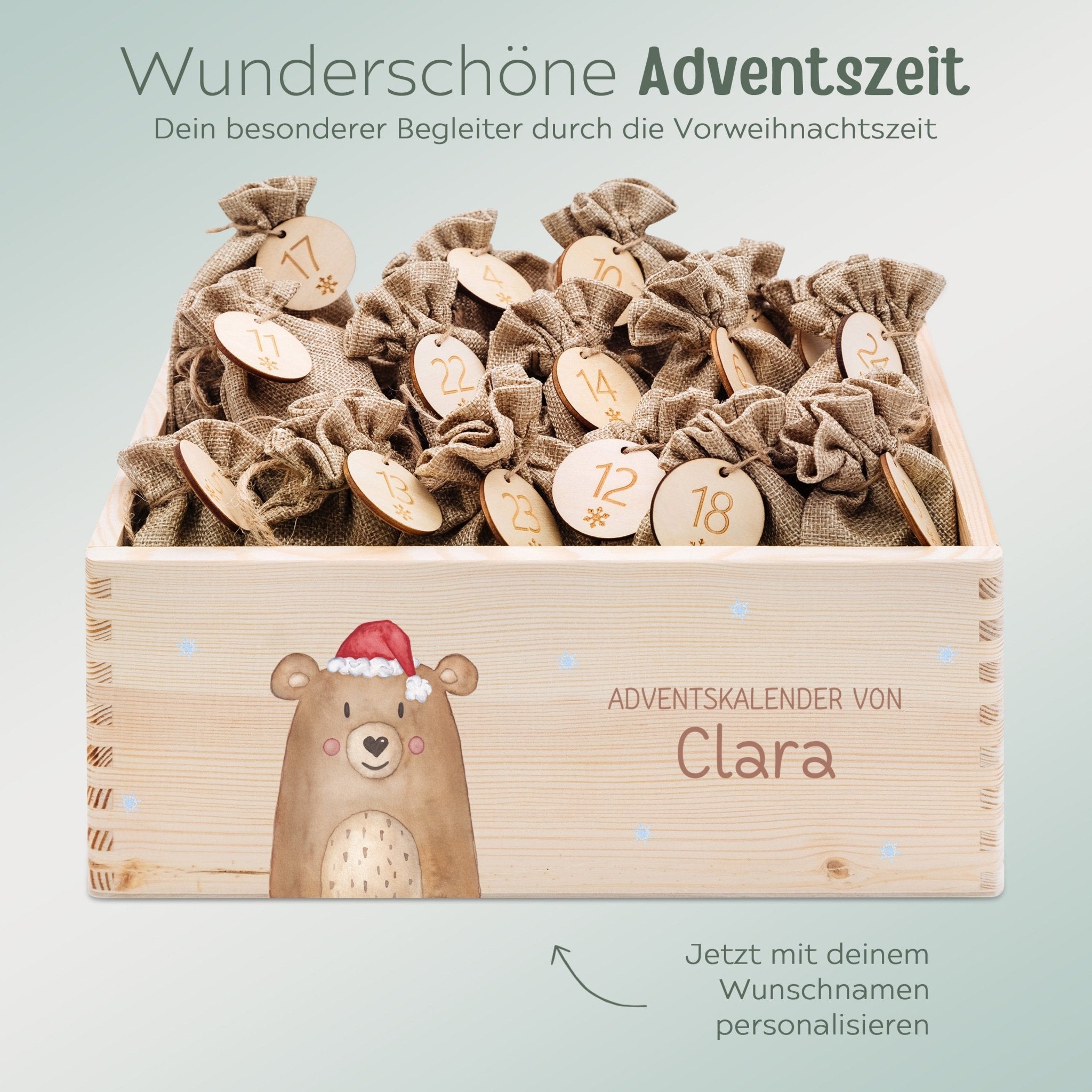 Adventskiste personalisiert - "Weihnachtsbär" Aquarell - wunderwunsch