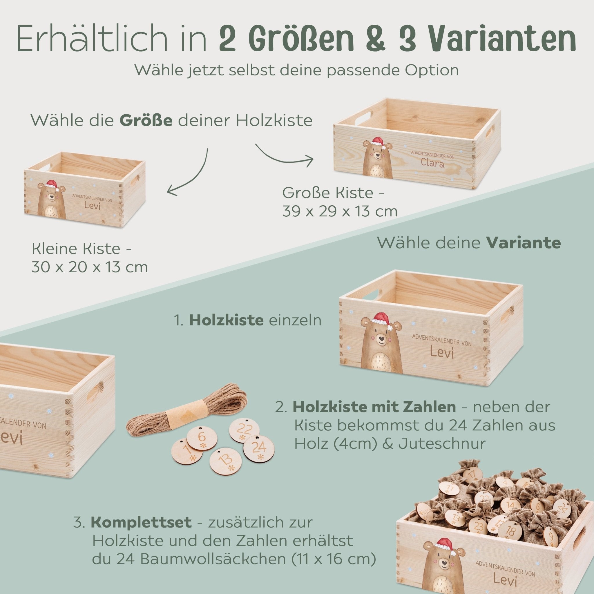 Adventskiste personalisiert - "Weihnachtsbär" Aquarell - wunderwunsch