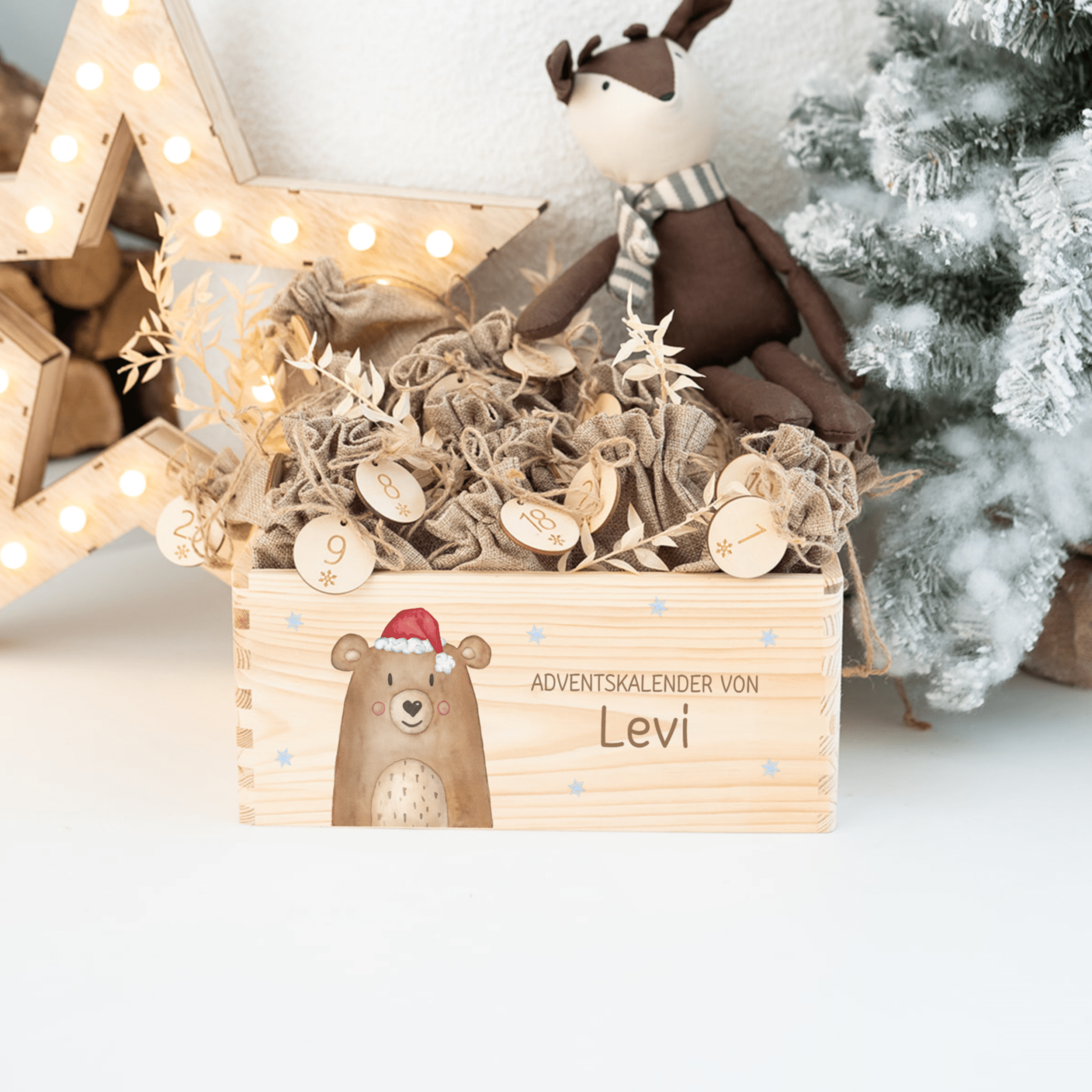 Adventskiste personalisiert - "Weihnachtsbär" Aquarell - wunderwunsch