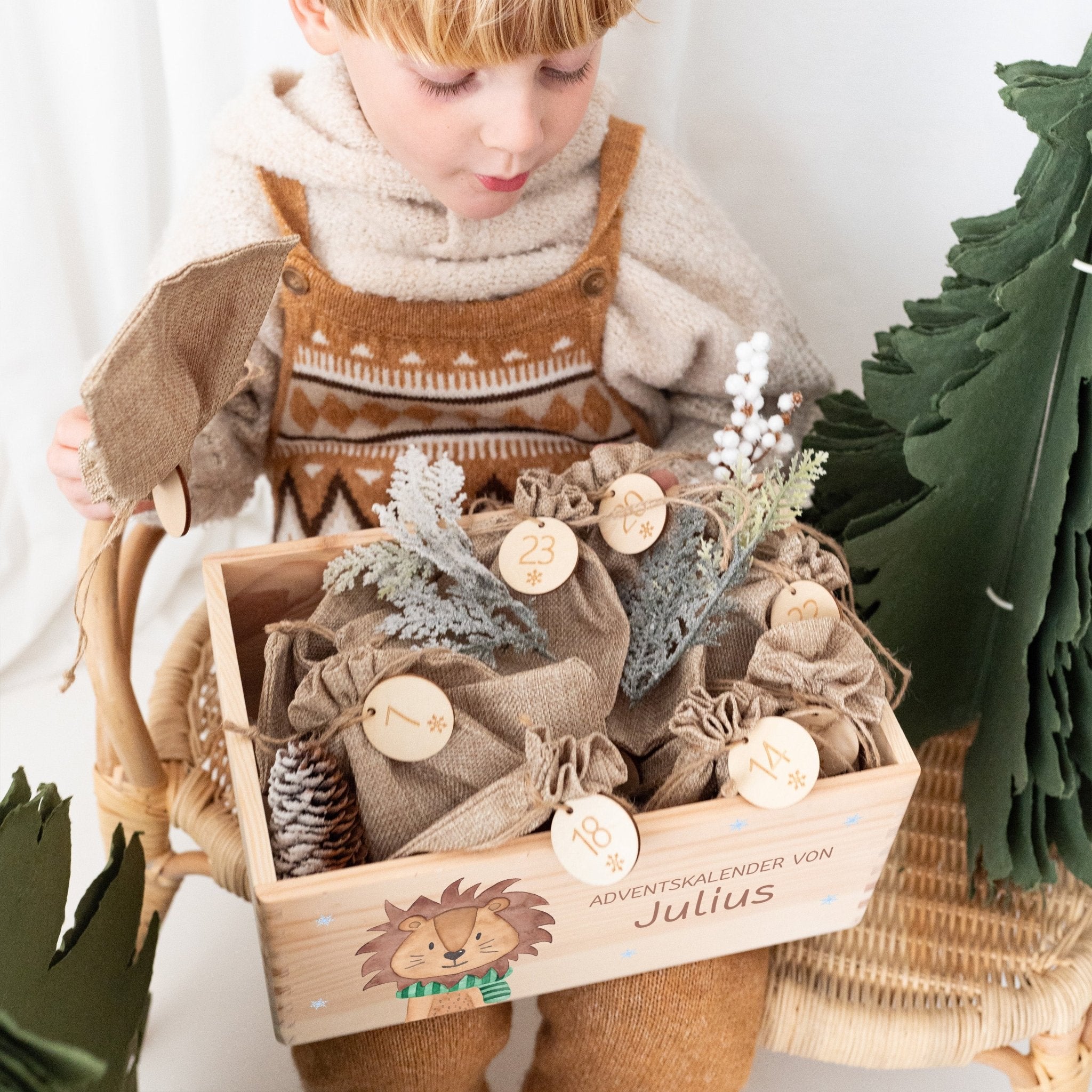 Adventskiste personalisiert - "Winterlöwe" Aquarell - wunderwunsch