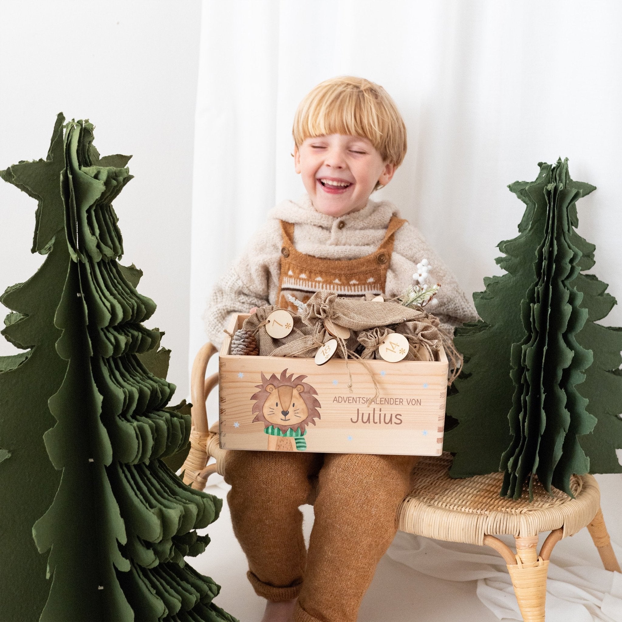 Adventskiste personalisiert - "Winterlöwe" Aquarell - wunderwunsch
