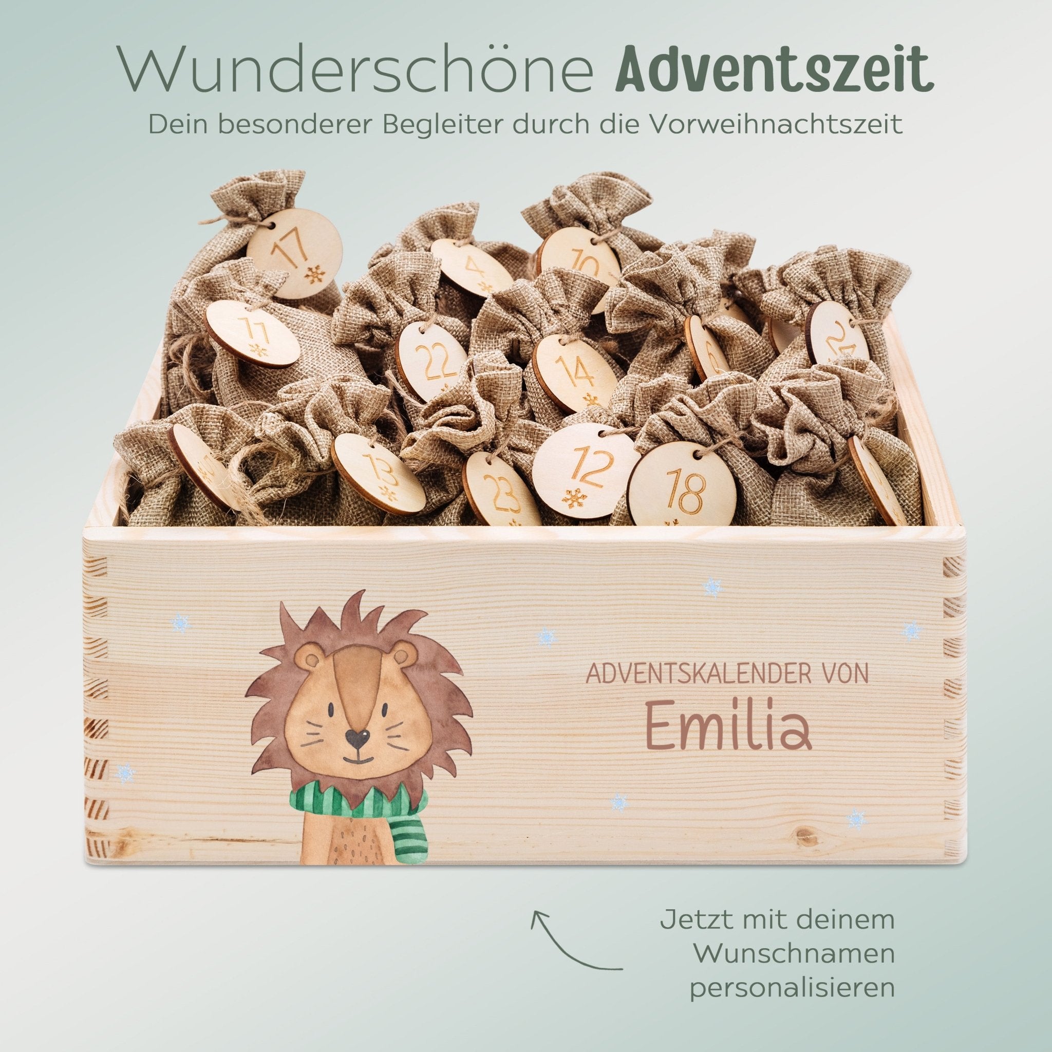 Adventskiste personalisiert - "Winterlöwe" Aquarell - wunderwunsch