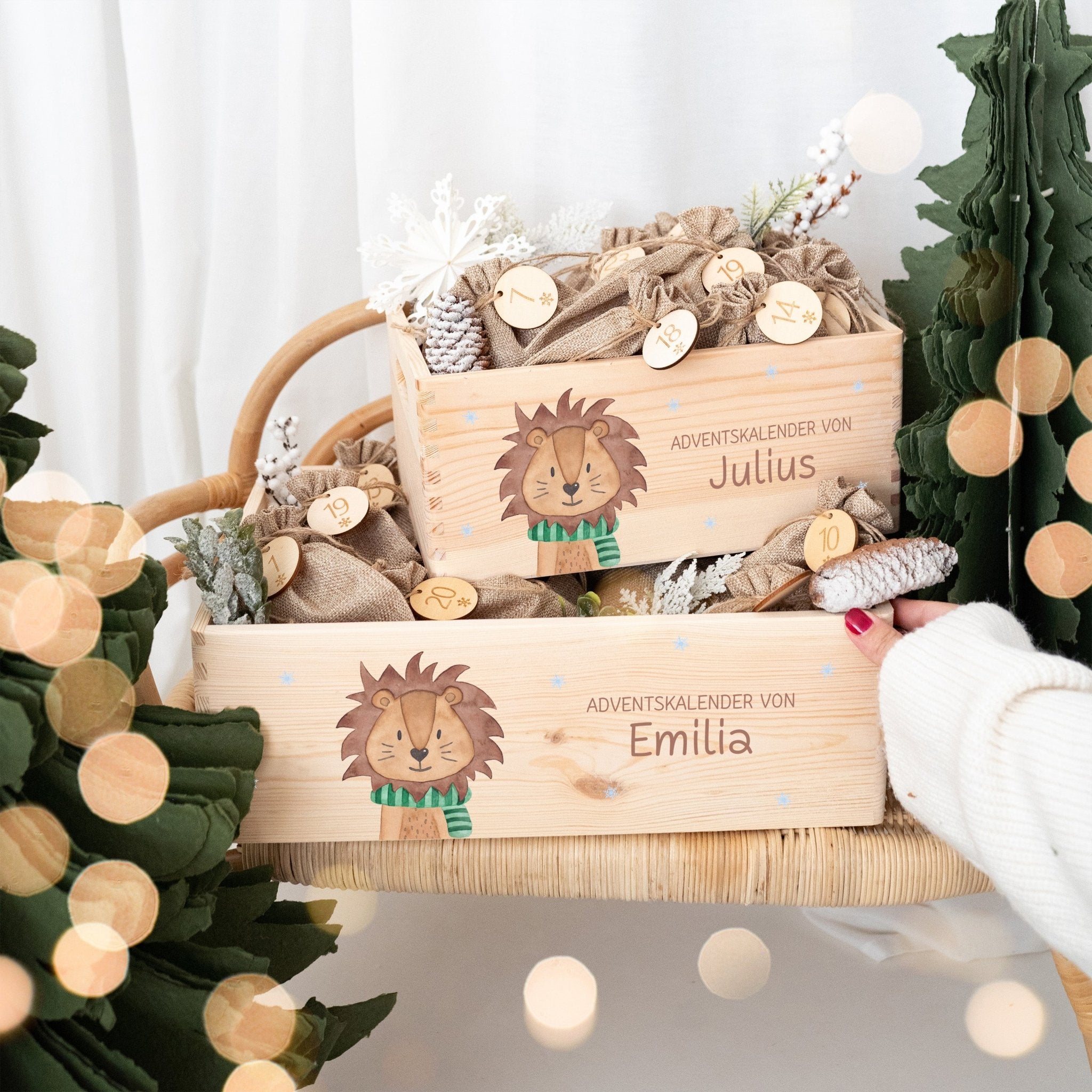 Adventskiste personalisiert - "Winterlöwe" Aquarell - wunderwunsch