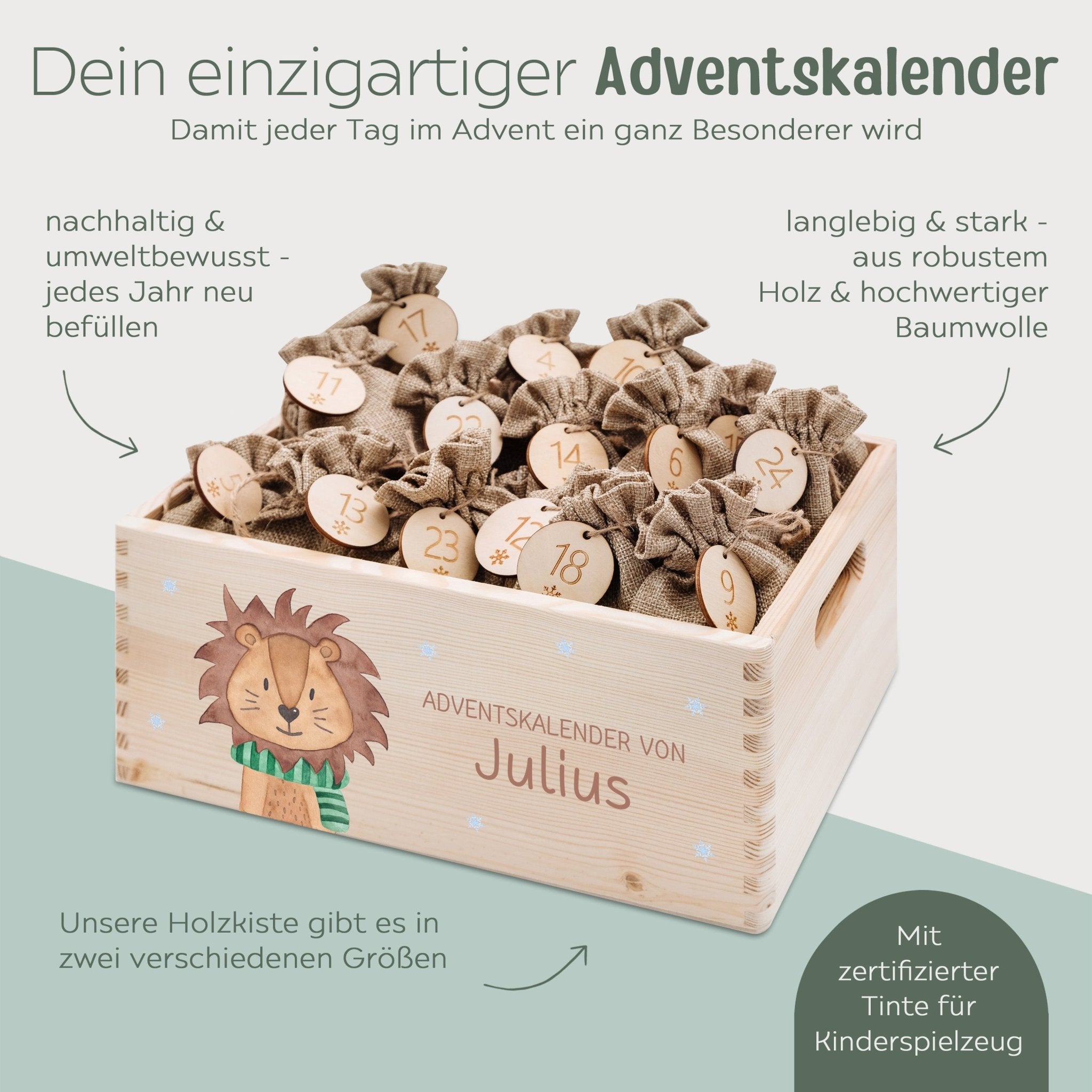 Adventskiste personalisiert - "Winterlöwe" Aquarell - wunderwunsch