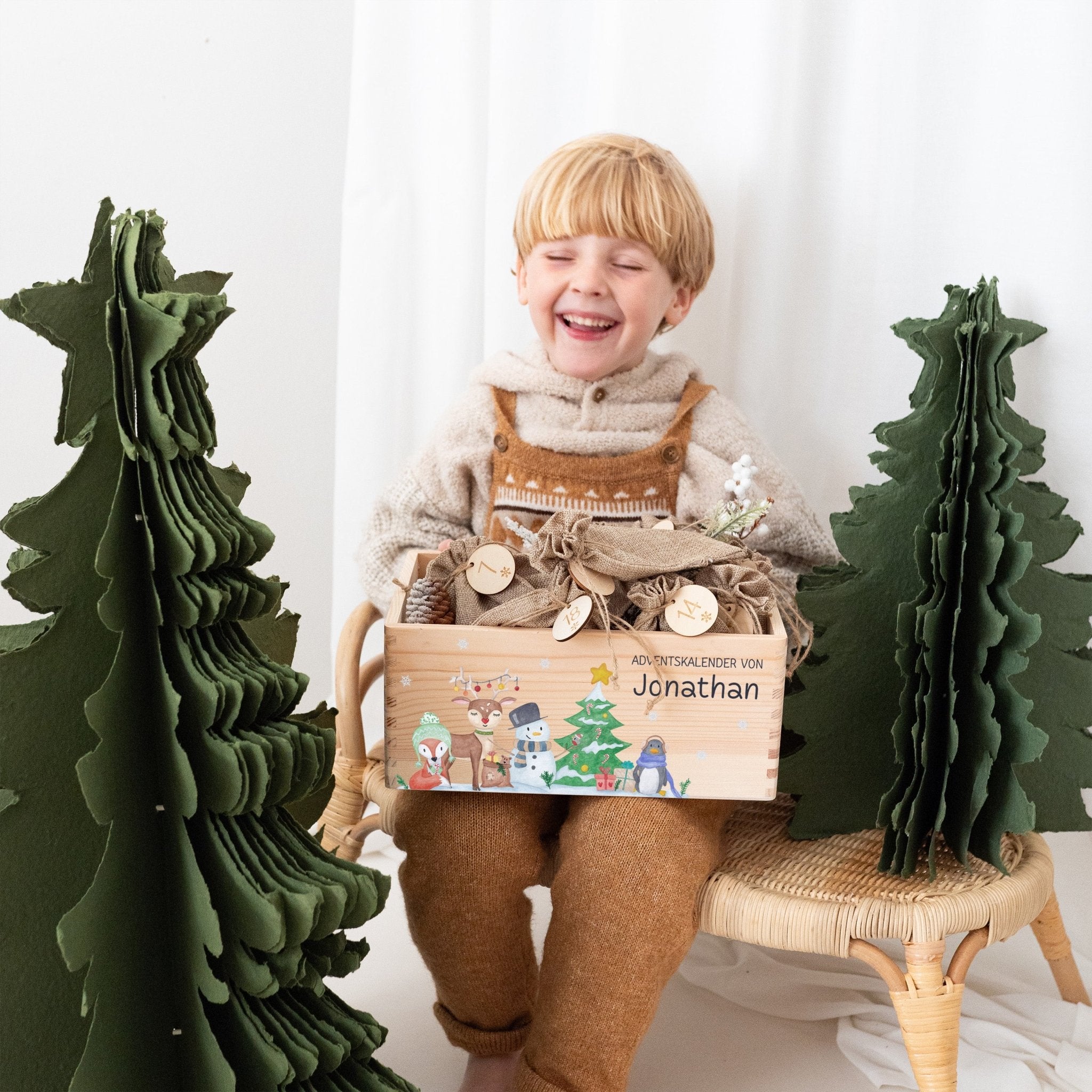 Adventskiste personalisiert - "Winterwald Tiere" Aquarell - wunderwunsch