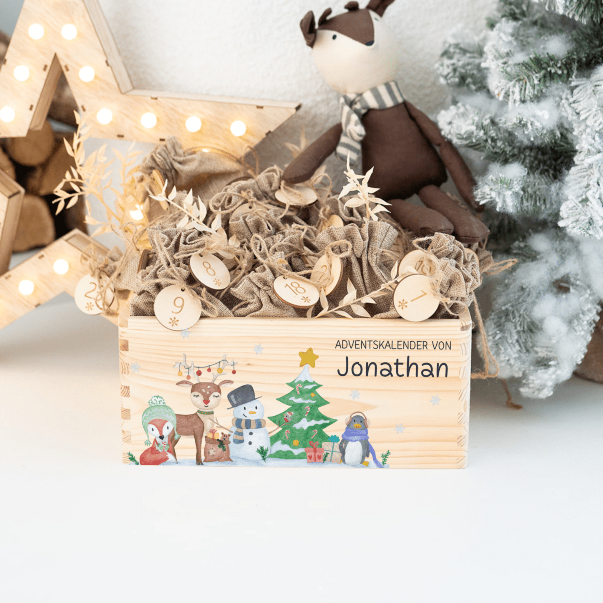 Adventskiste personalisiert - "Winterwald Tiere" Aquarell - wunderwunsch