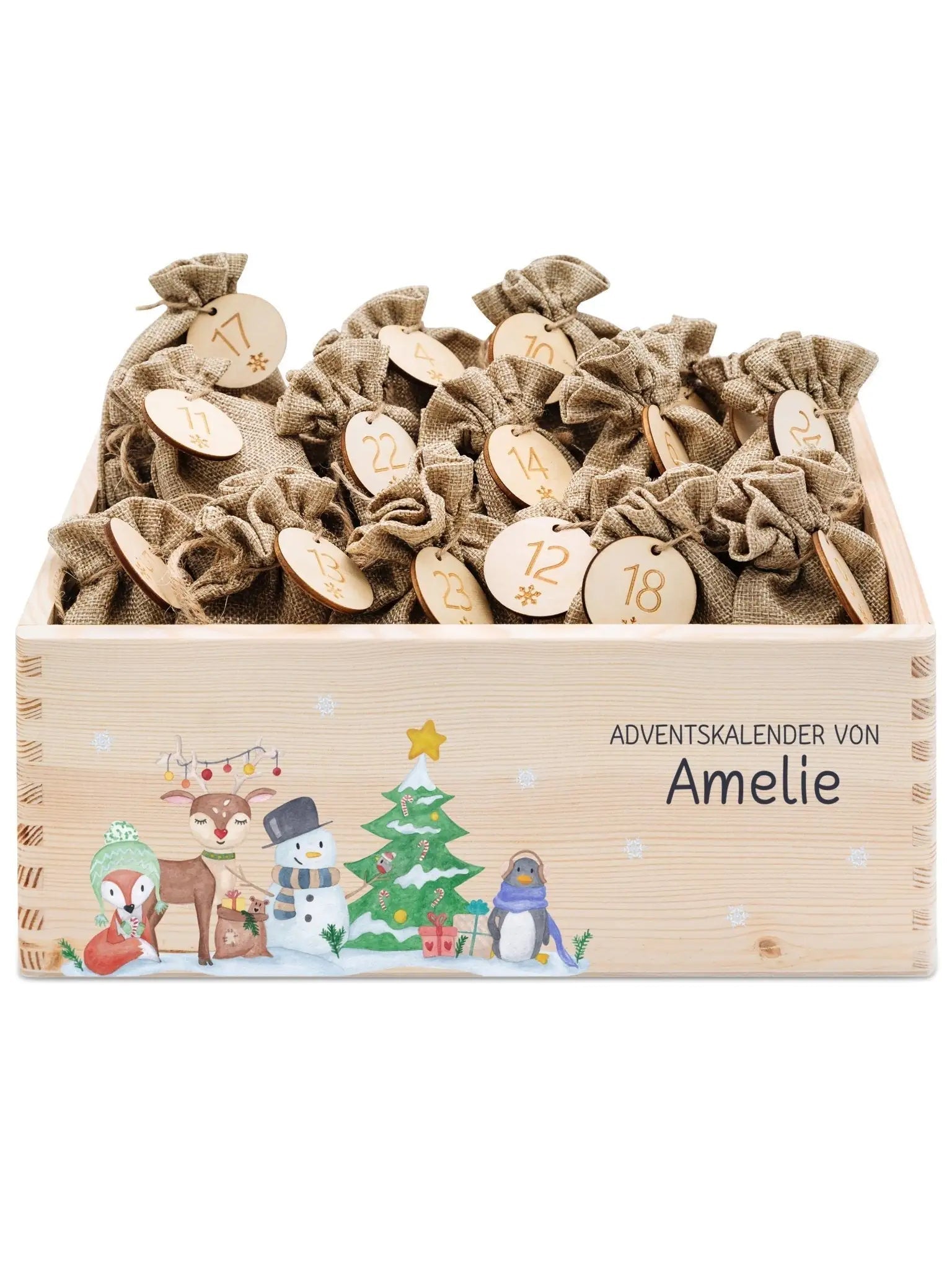 Adventskiste personalisiert - "Winterwald Tiere" Aquarell - wunderwunsch
