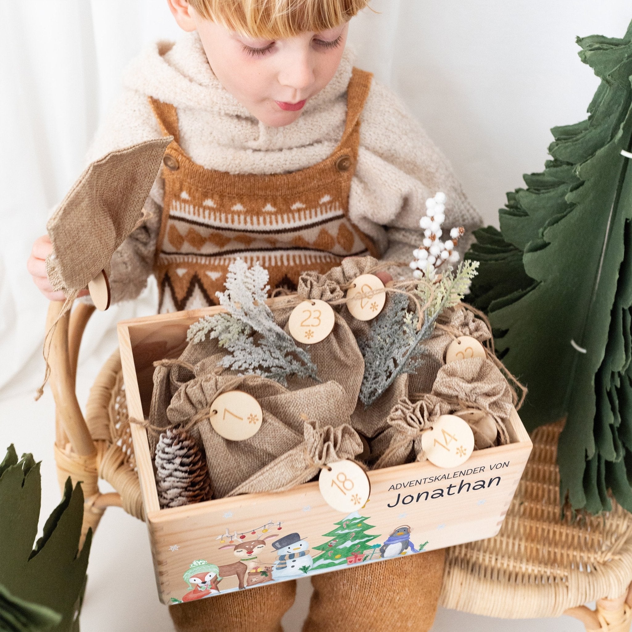 Adventskiste personalisiert - "Winterwald Tiere" Aquarell - wunderwunsch