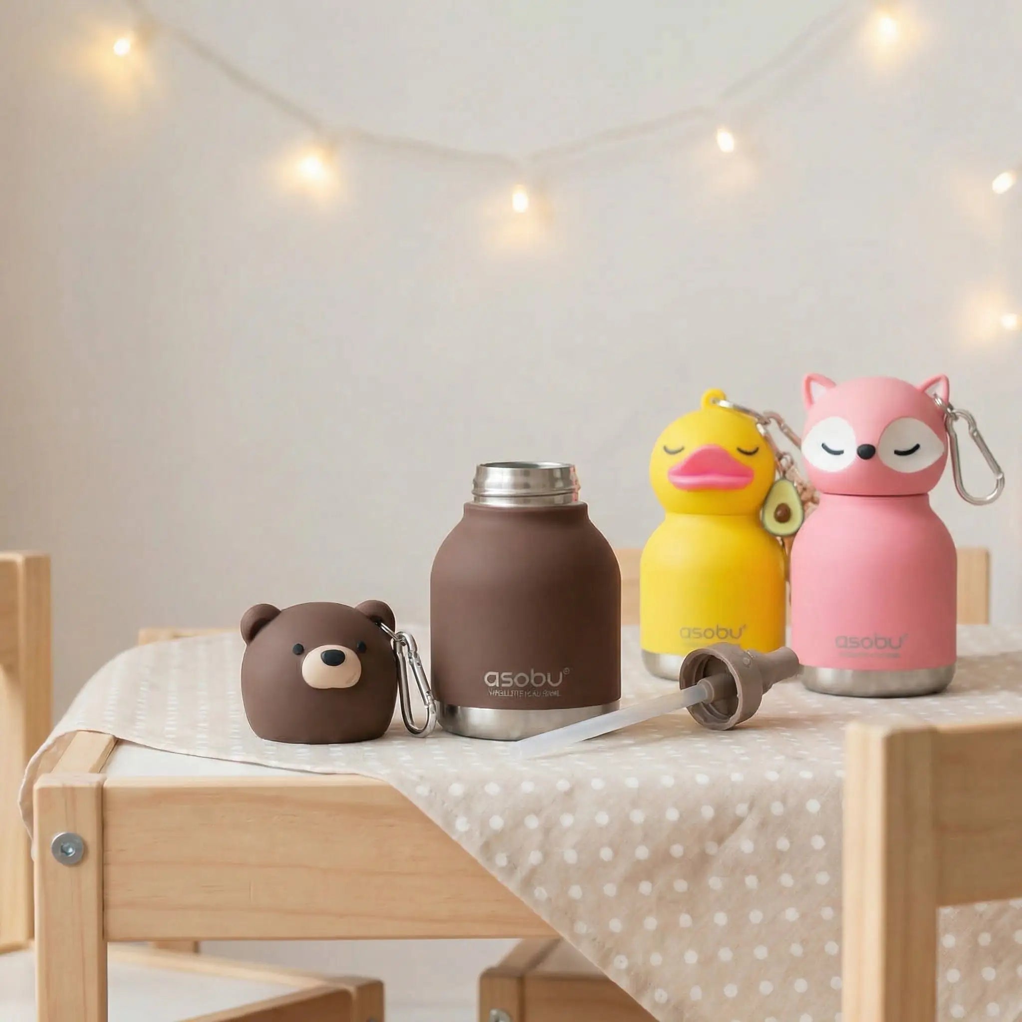 ASOBU Mini Bestie Tier Trinkflasche mit Schlüsselanhänger personalisierbar - wunderwunsch