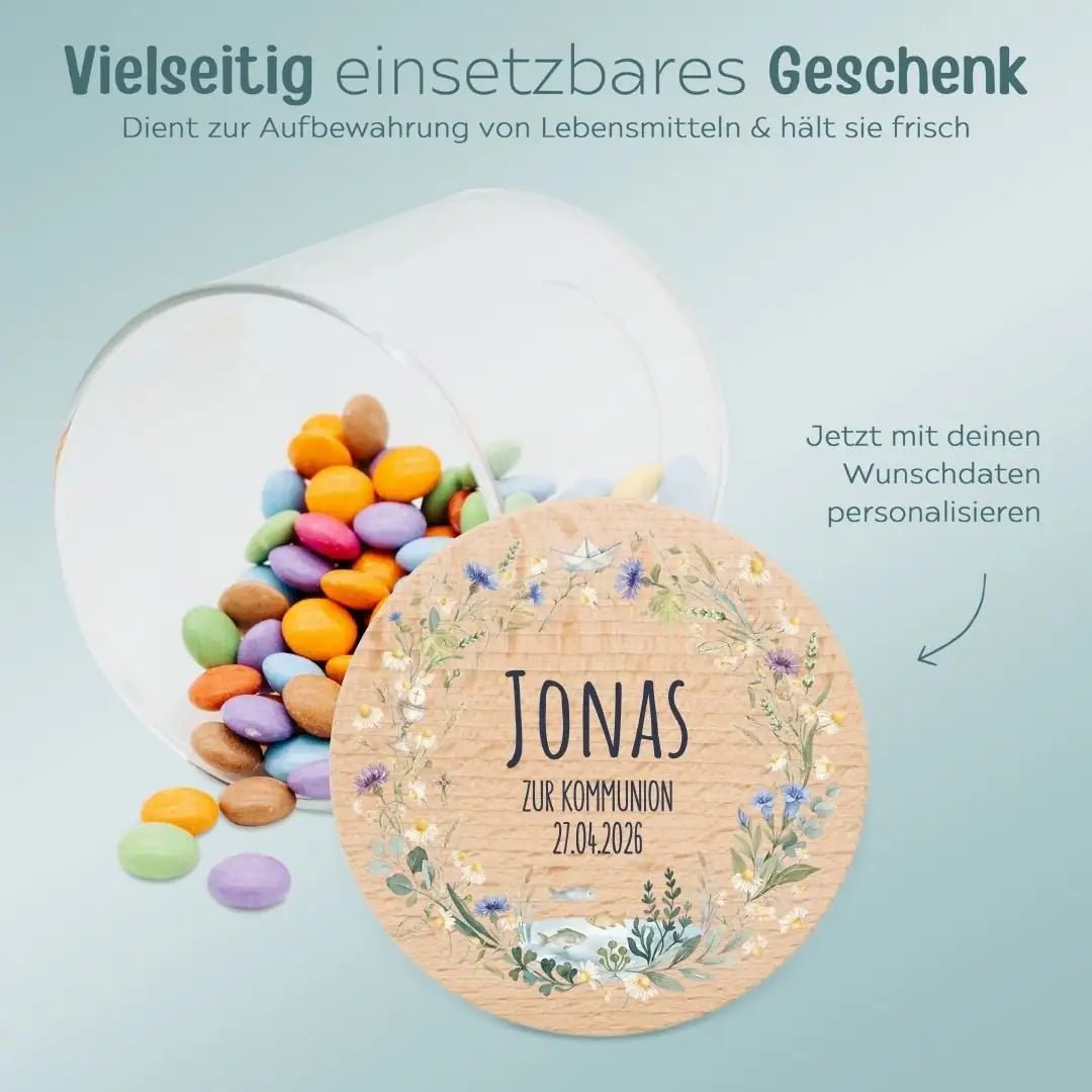 Aufbewahrungsglas "Zur Kommunion" Kranz Aquarell - wunderwunsch