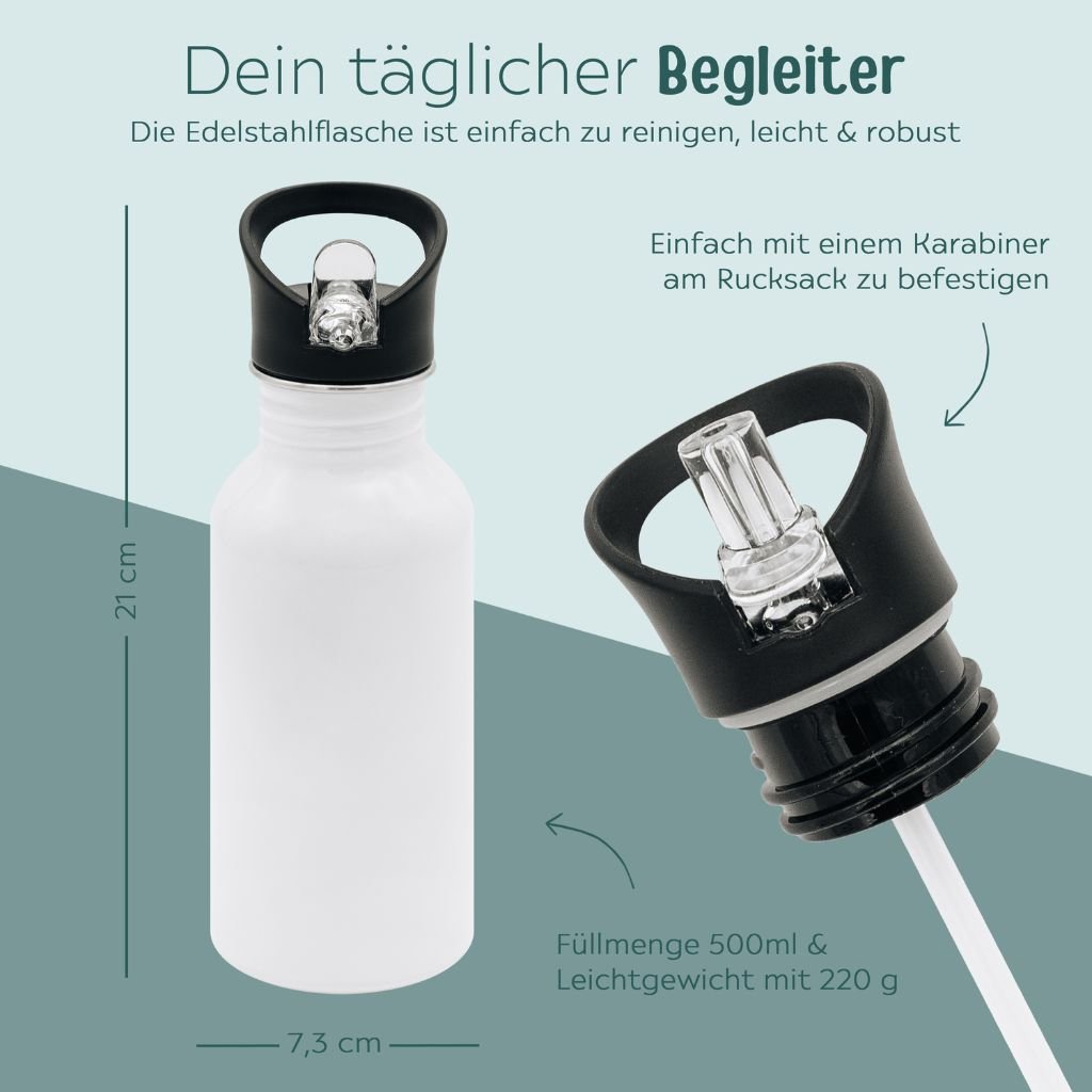 B - WARE Trinkflasche Edelstahl mit Trinkhalm - wunderwunsch