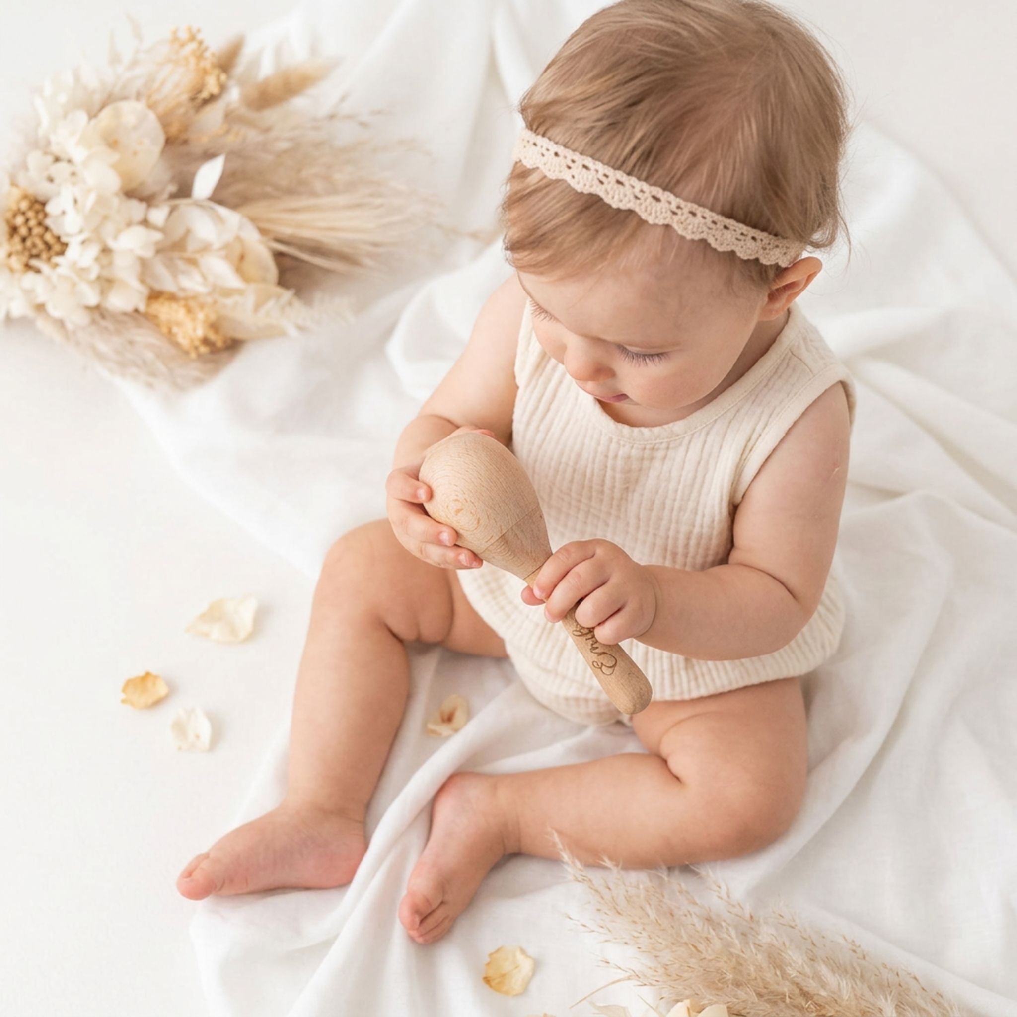 Baby Maracas Stabrassel aus Holz personalisierbar - wunderwunsch