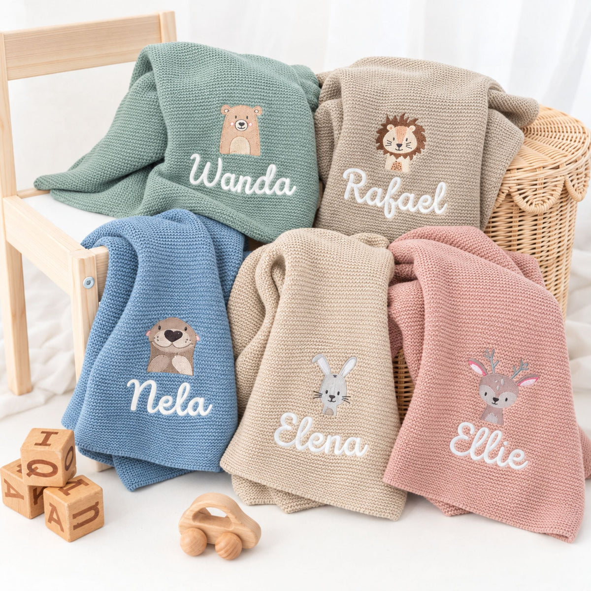 Baby Strickdecke aus 100% Bio-Baumwolle personalisiert - Tierkopf - wunderwunsch
