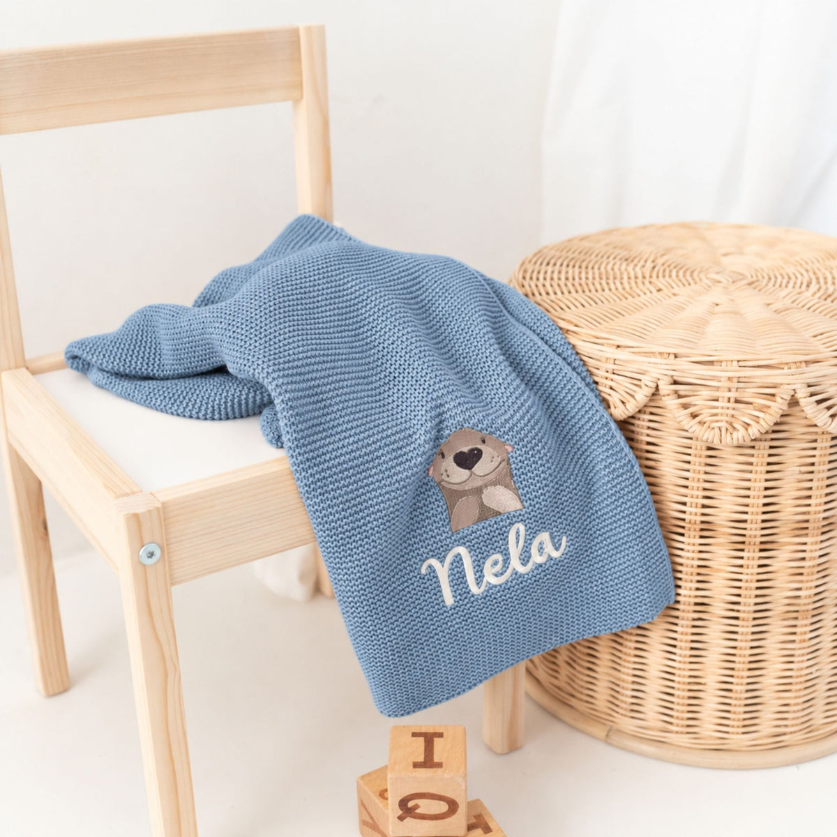 Baby Strickdecke aus 100% Bio-Baumwolle personalisiert - Tierkopf - wunderwunsch