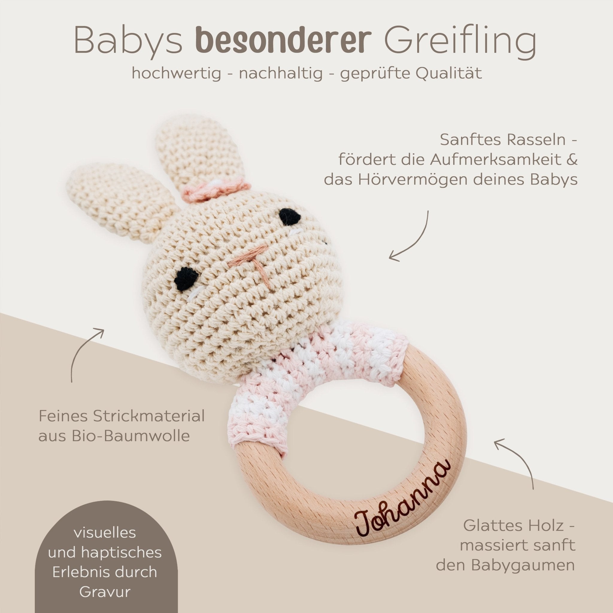 Babyrassel personalisiert - Elefant, Reh, Hase - wunderwunsch