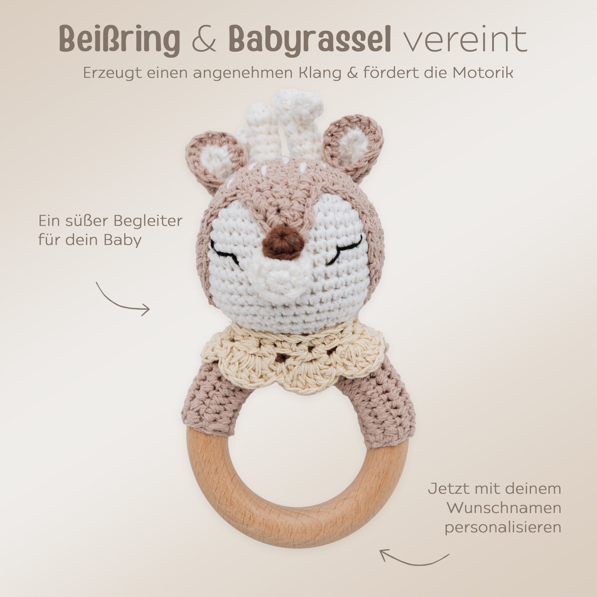 Babyrassel personalisiert - Elefant, Reh, Hase - wunderwunsch