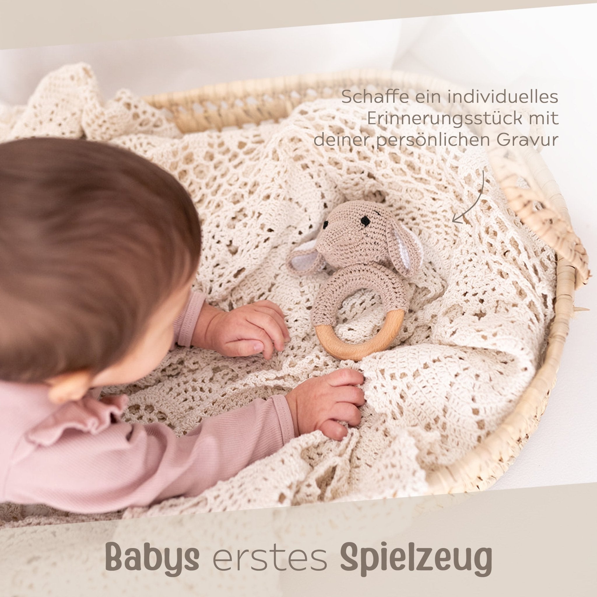 Babyrassel personalisiert - Elefant, Reh, Hase - wunderwunsch