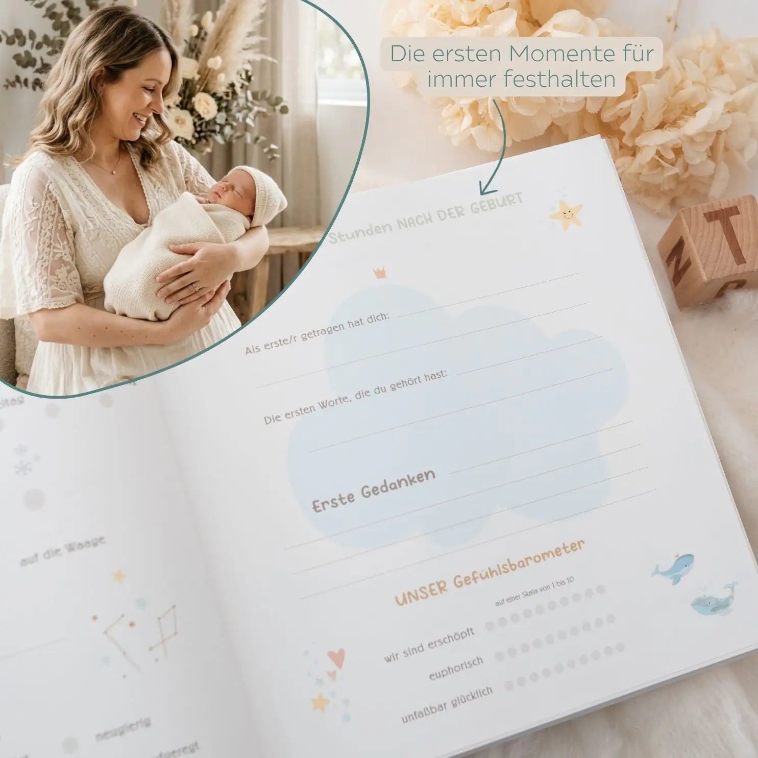 Babytagebuch Wal „Hello little One“ personalisierbar - wunderwunsch