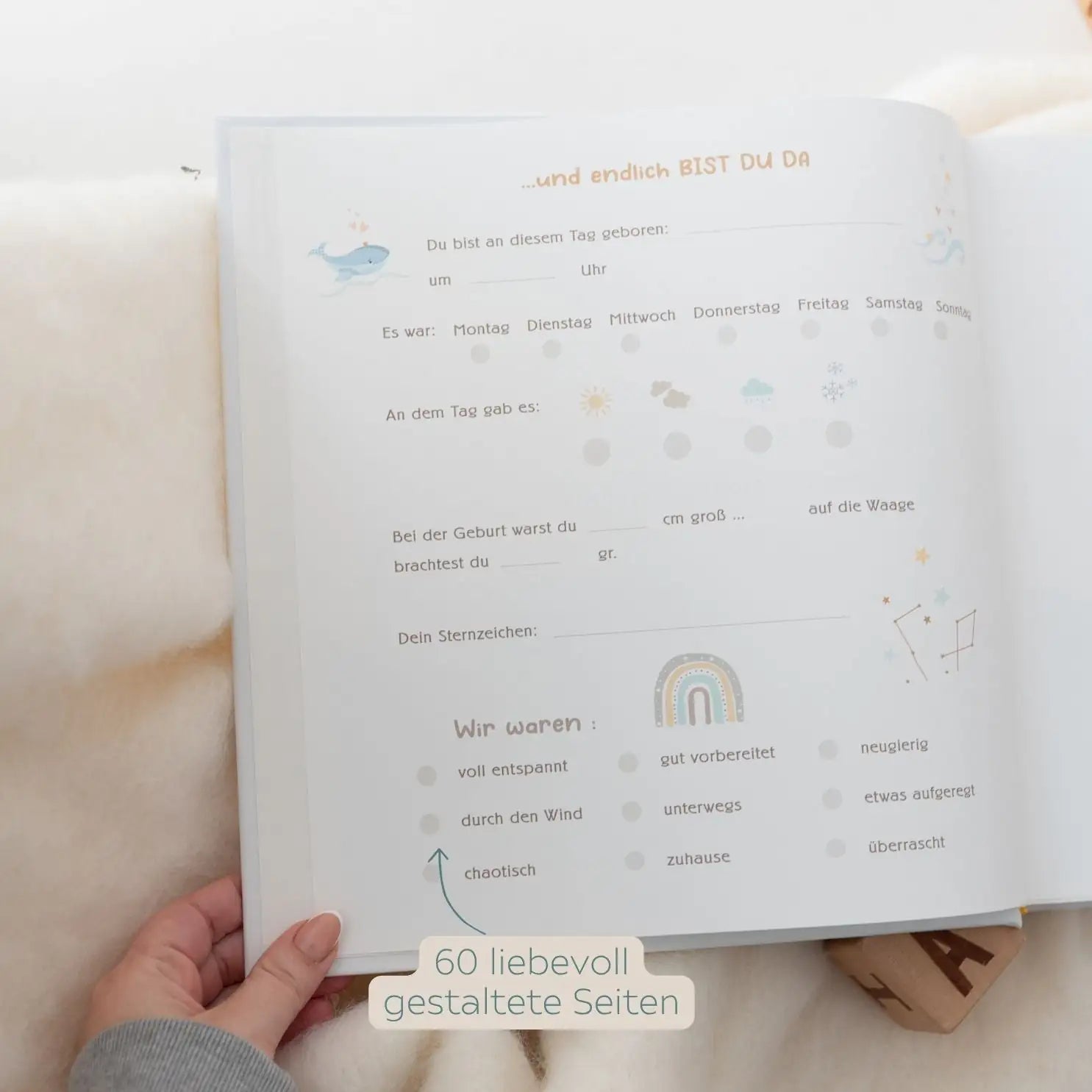 Babytagebuch Wal „Hello little One“ personalisierbar - wunderwunsch