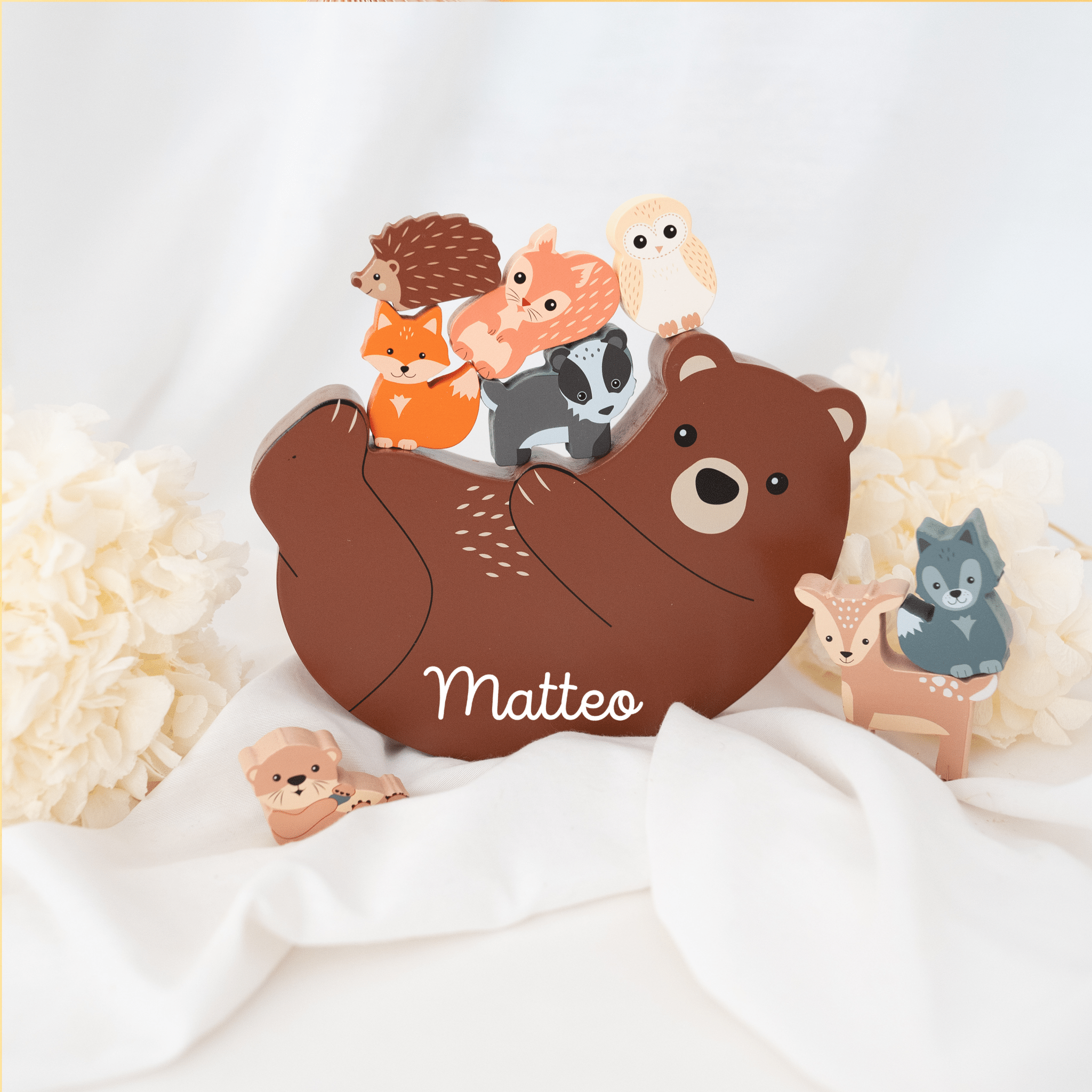 Balancierspiel Bär mit Waldtieren personalisierbar - wunderwunsch