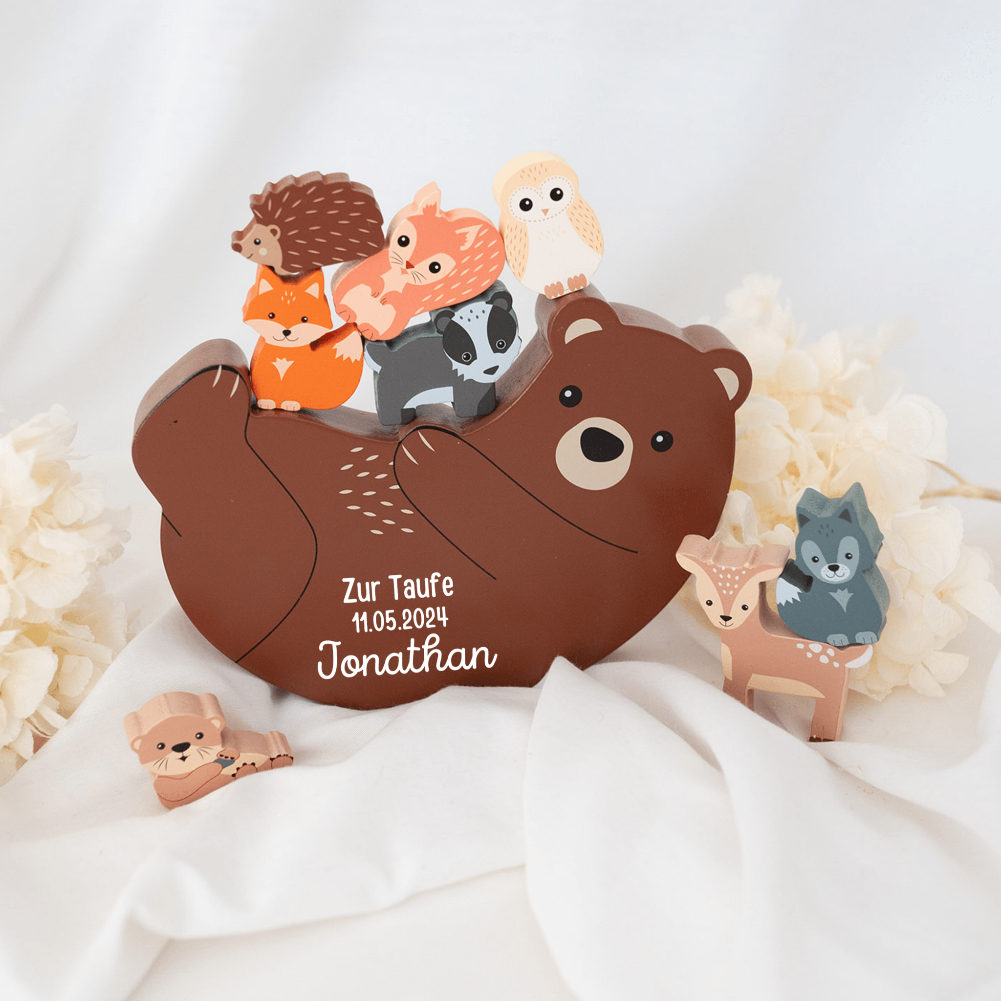 Balancierspiel Bär mit Waldtieren personalisierbar - wunderwunsch