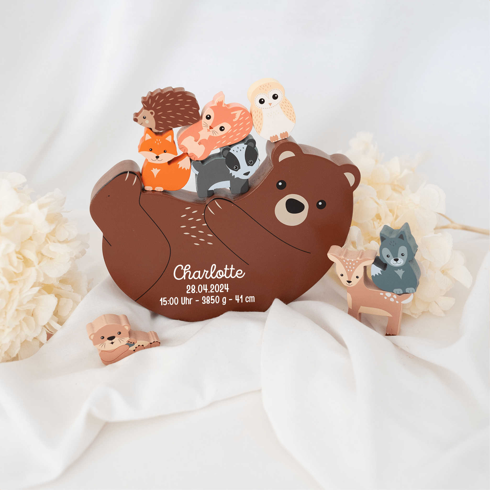 Balancierspiel Bär mit Waldtieren personalisierbar - wunderwunsch