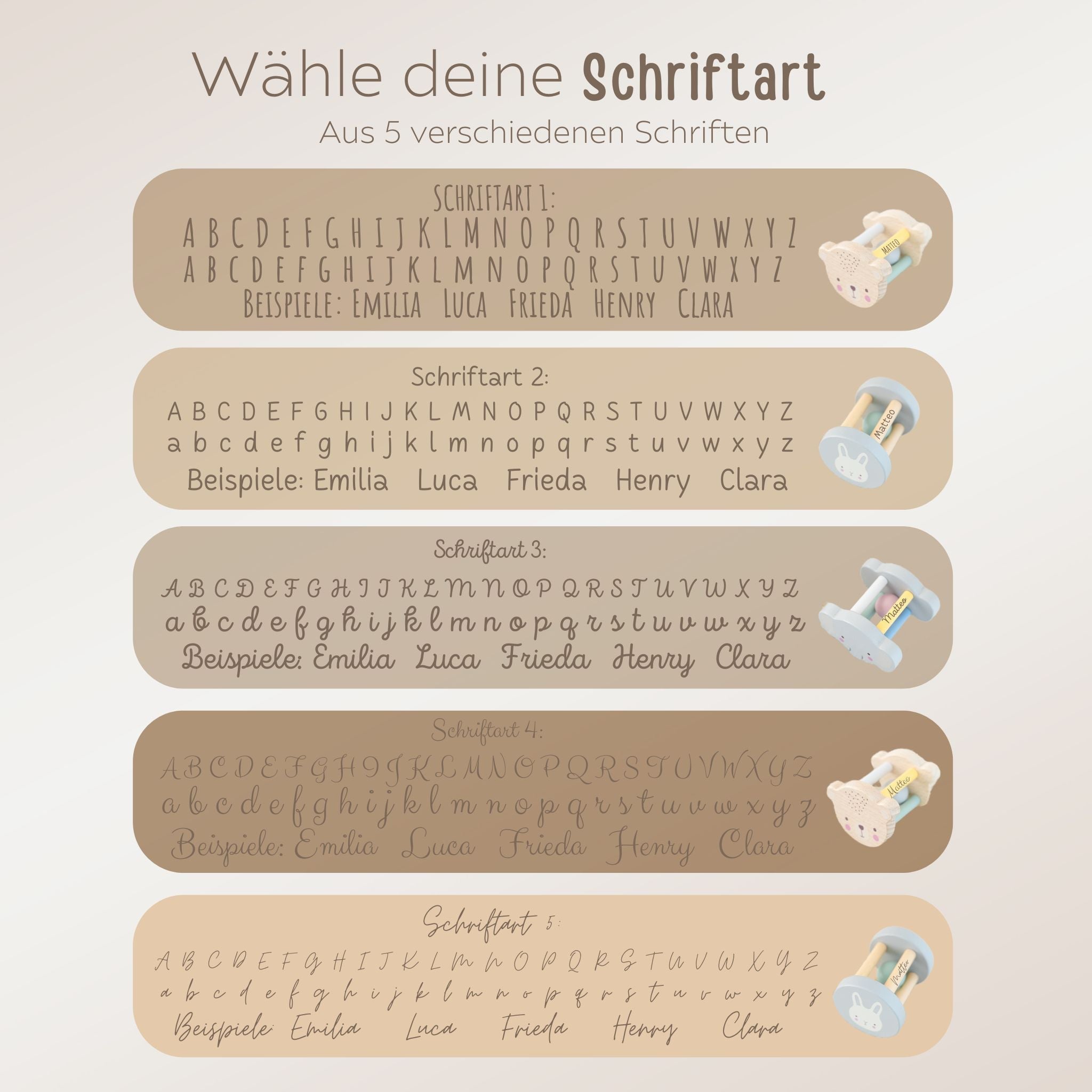 BAMBINO Kleine Rassel Bär, Hase, Elefant personalisiert - wunderwunsch