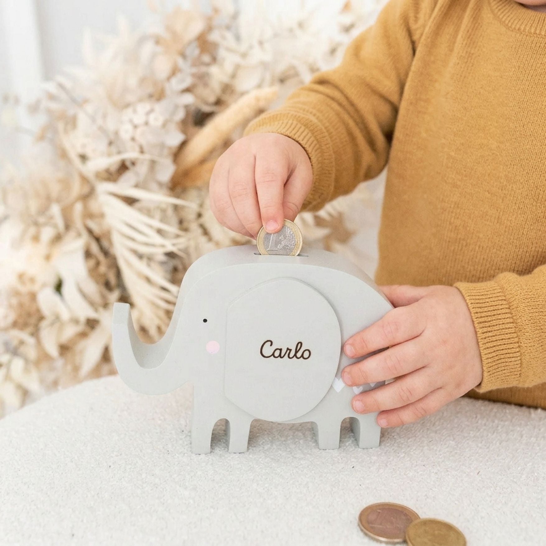 BAMBINO Spardose Holz Elefant personalisierbar - wunderwunsch