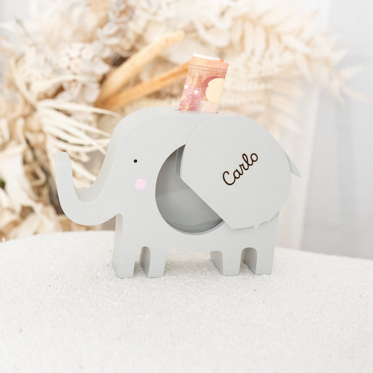BAMBINO Spardose Holz mit Wunschnamen - Elefant - wunderwunsch